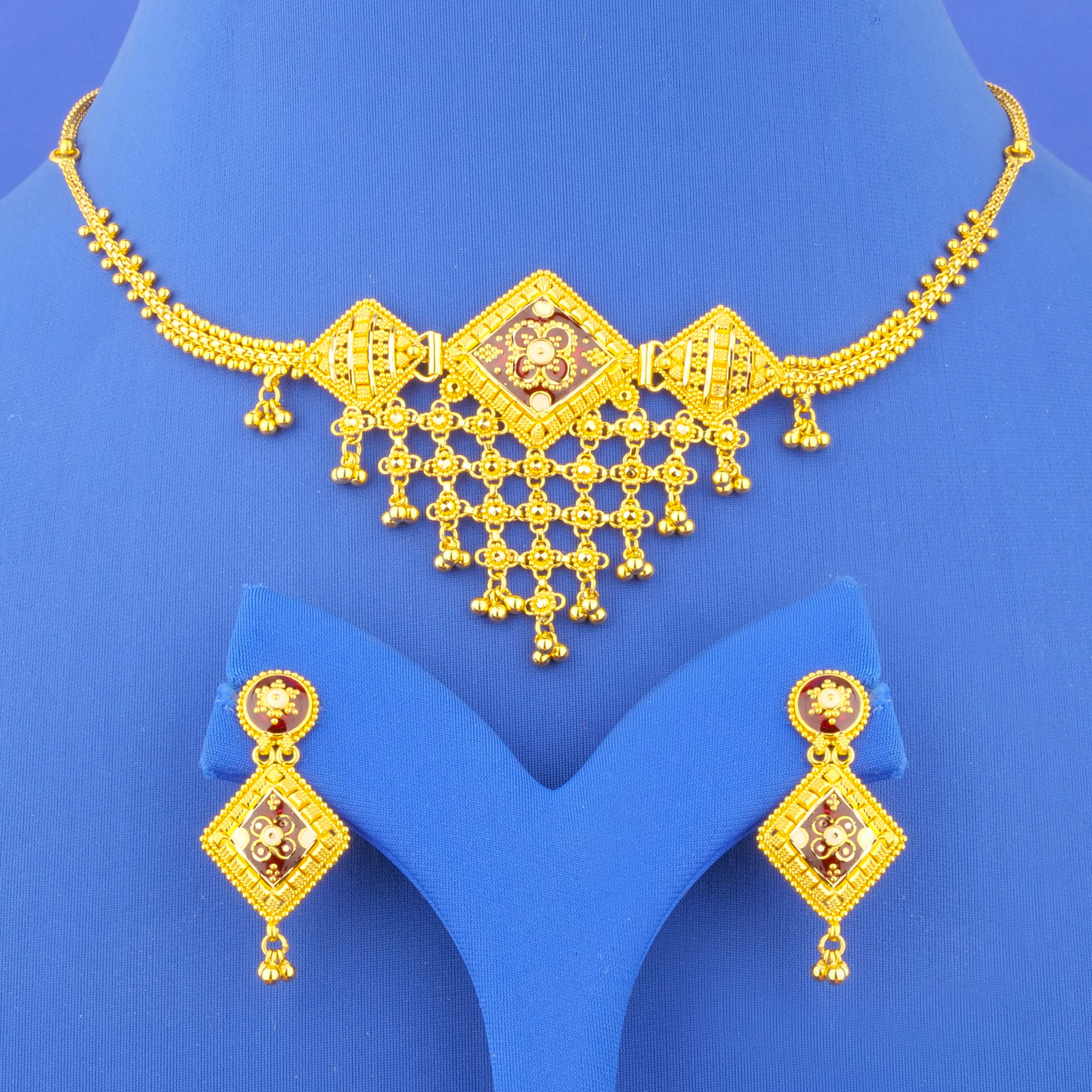 Twenty-Two Karat Minakari Gold Choker/Necklace and Earrings Set