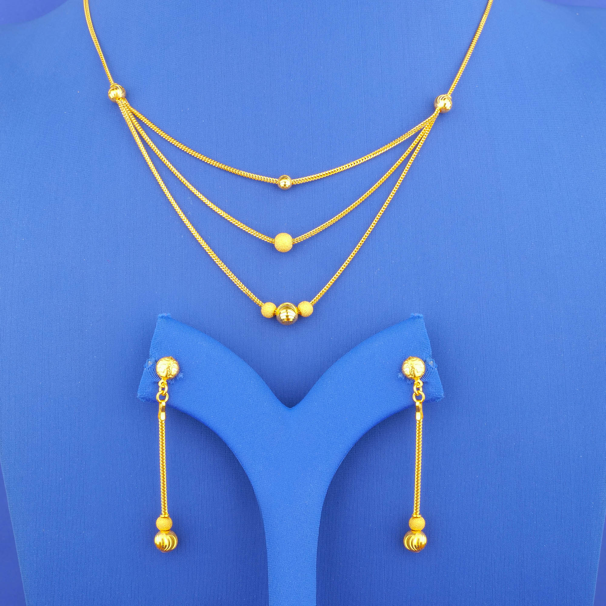 22K Gold 'Layered' Necklace Earring Set