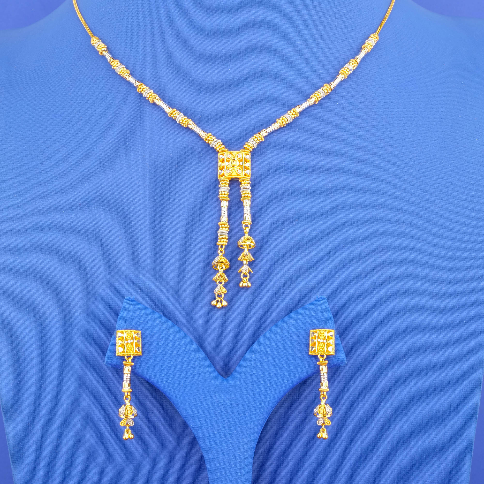 22K Two-Tone Gold Necklace Earring Set