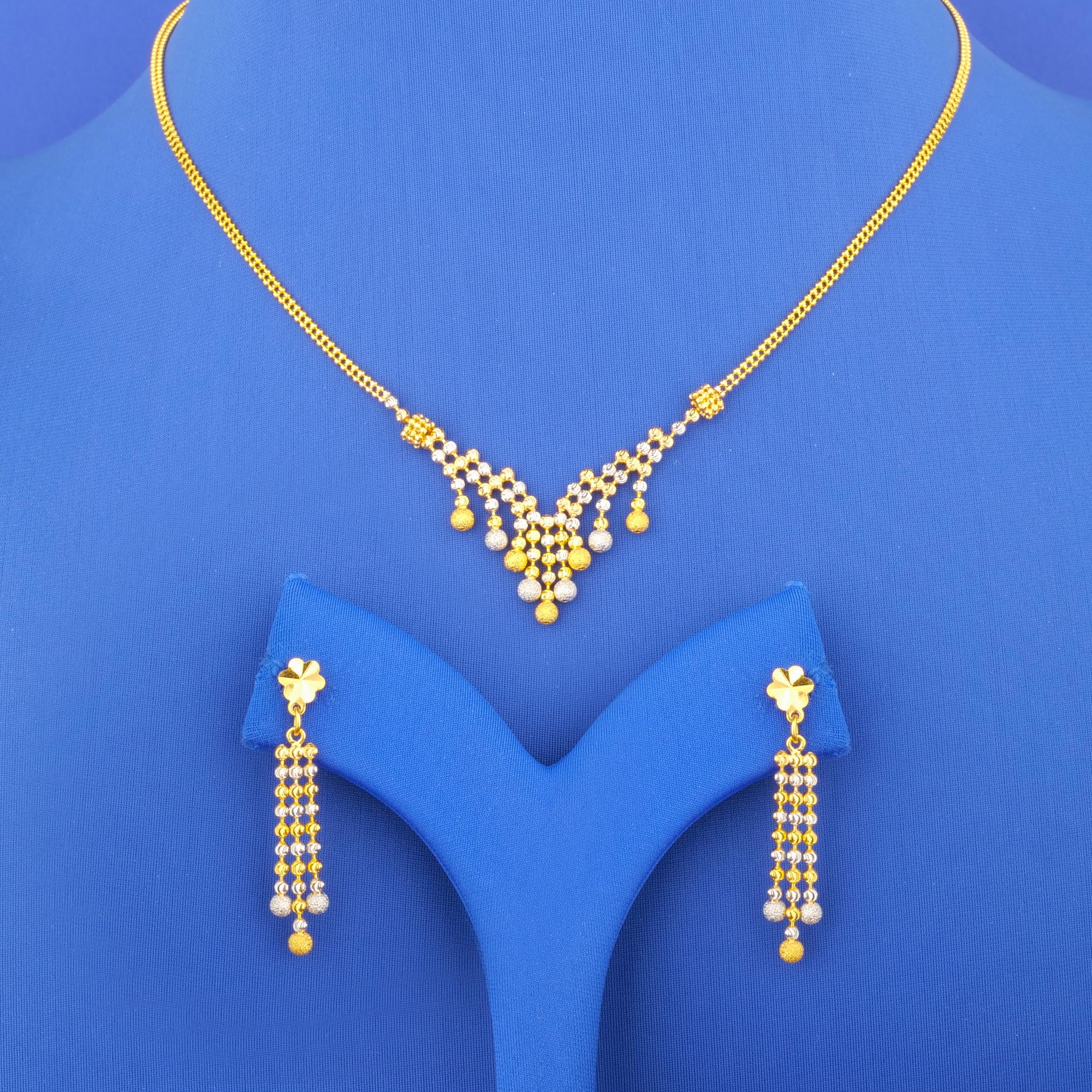 22K Two-Tone Gold Necklace Earring Set