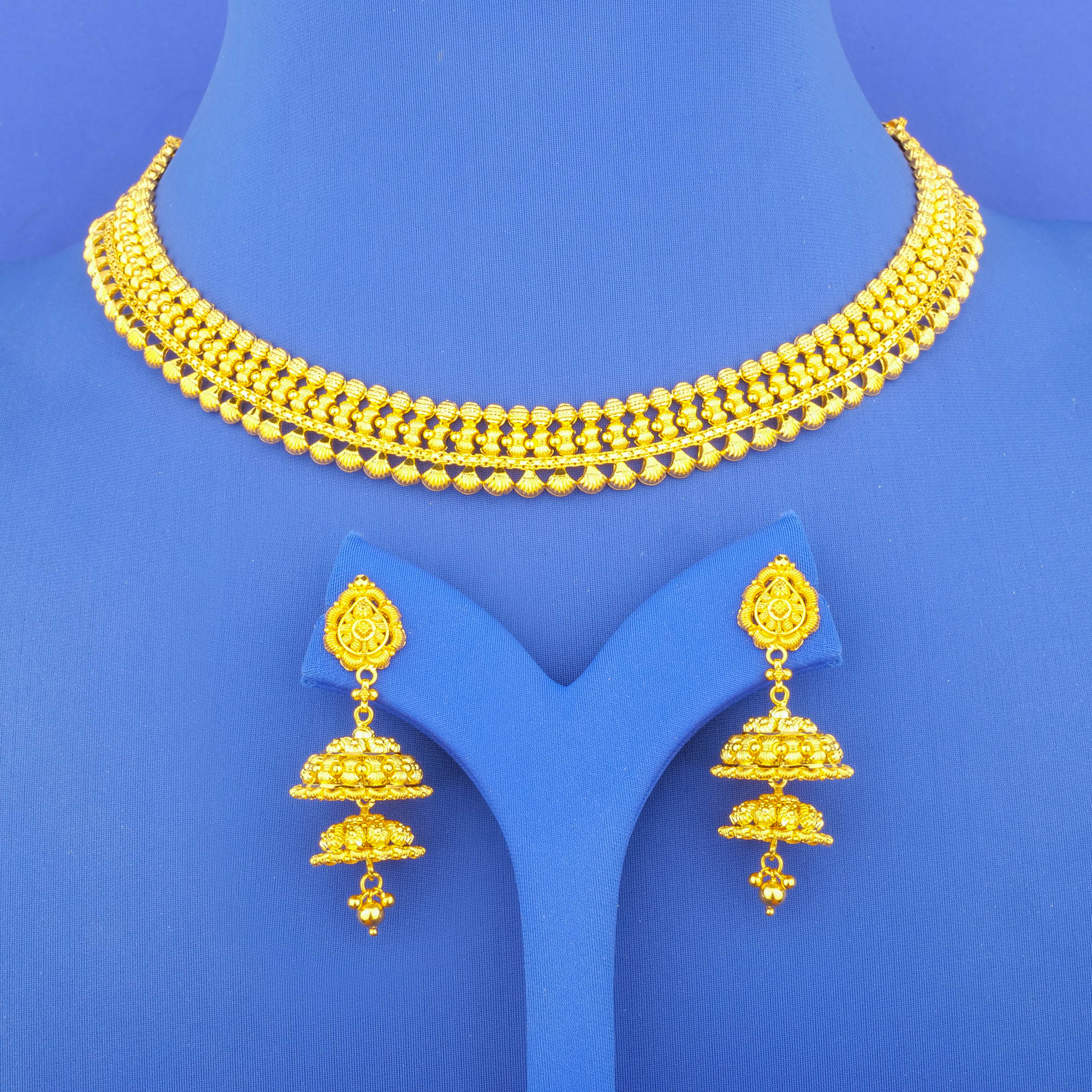 Twenty-Two Karat Gold Necklace and Earrings Set