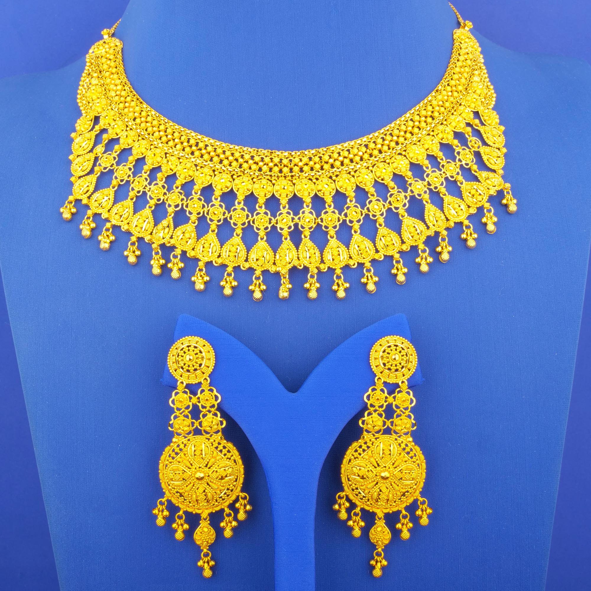 Twenty-Two Karat Gold Necklace Earring Set
