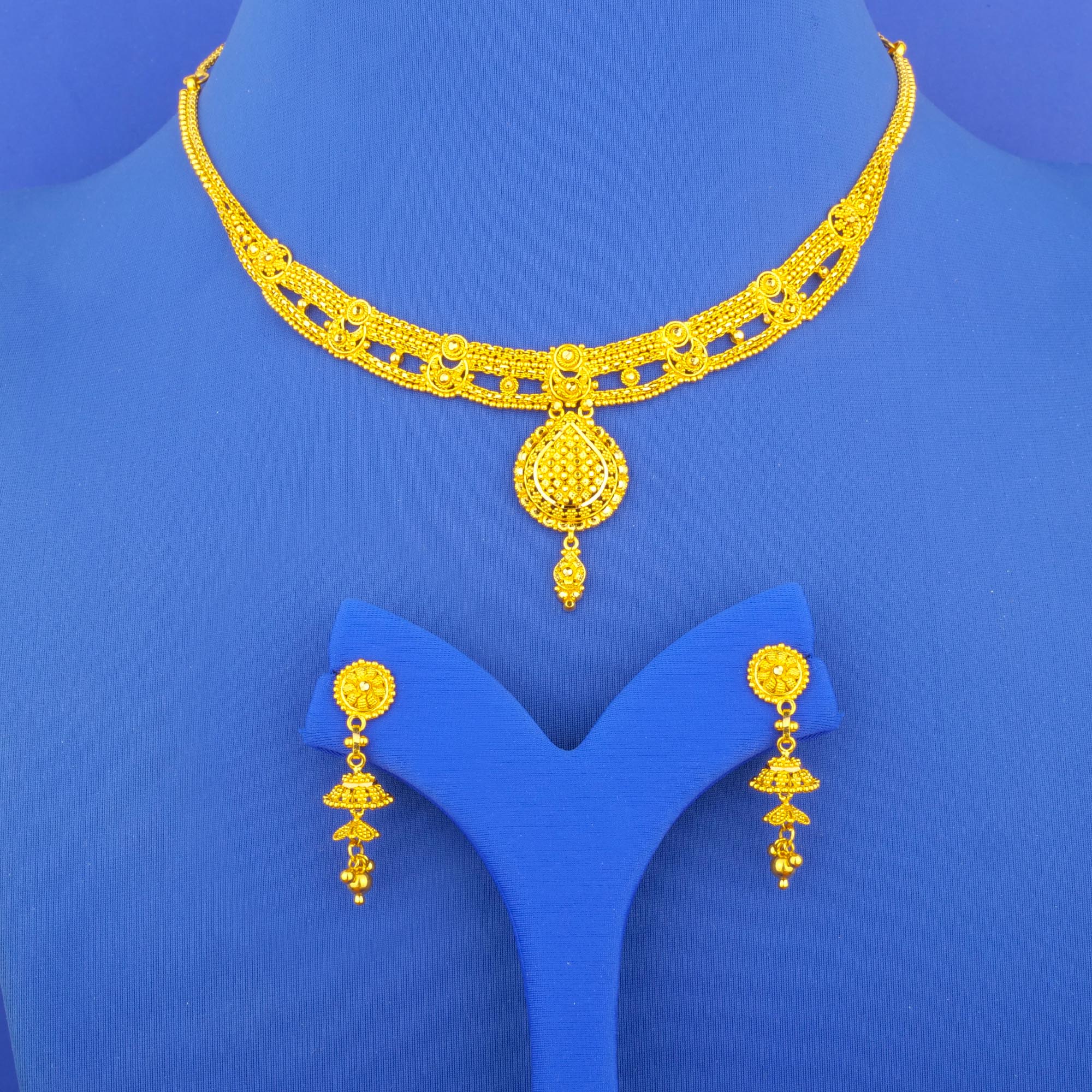 Twenty-Two Karat Gold Necklace and Earrings Set