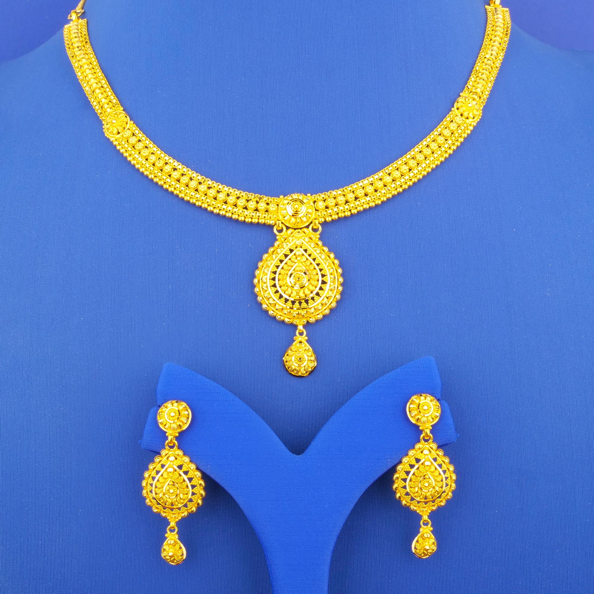 Twenty-Two Karat Gold Necklace and Earrings Set