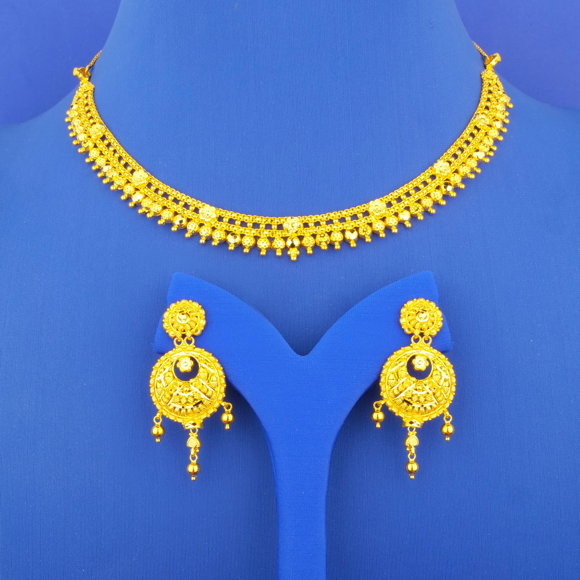 Twenty-Two Karat Gold Necklace and Earrings Set