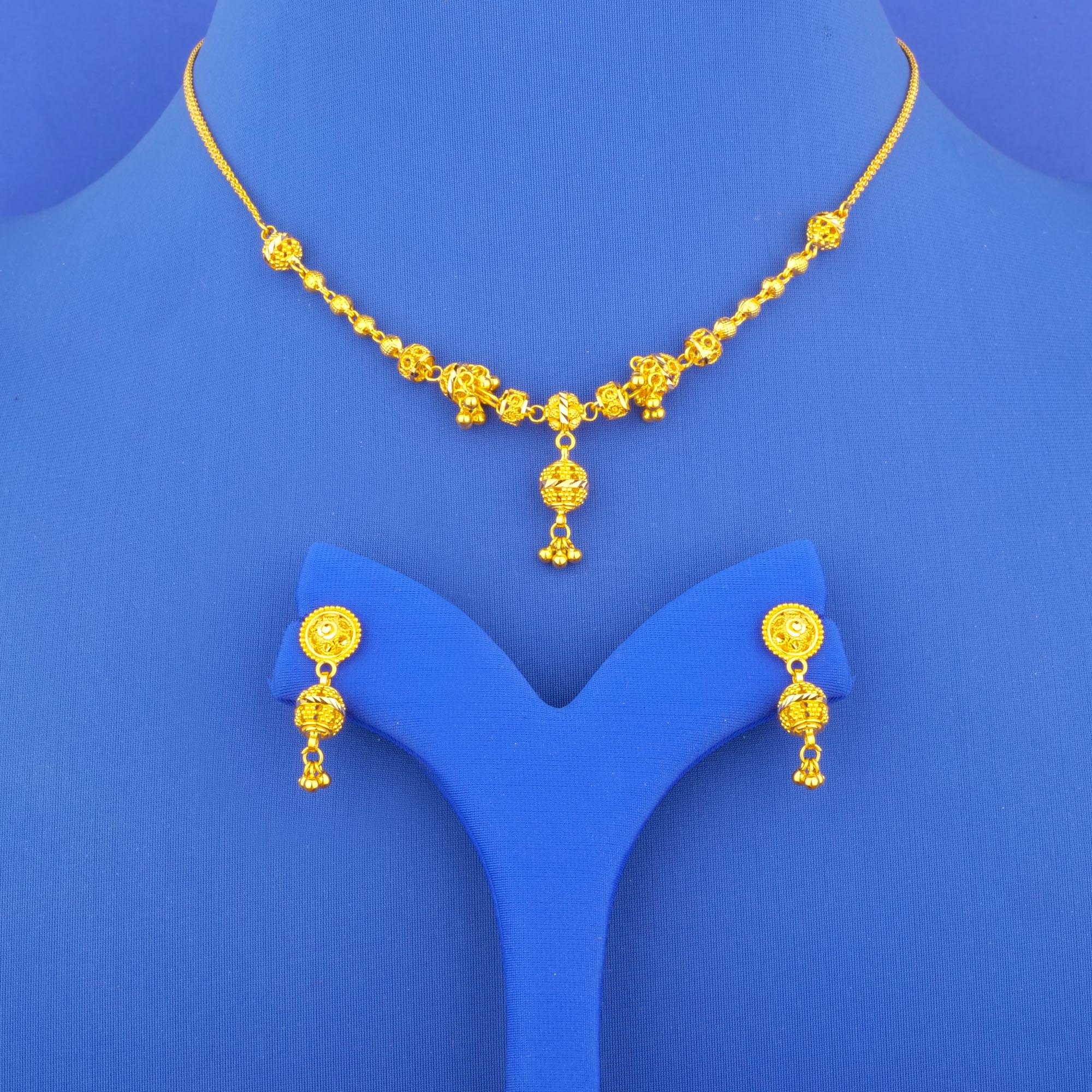 Twenty-Two Karat Gold Necklace and Earrings Set