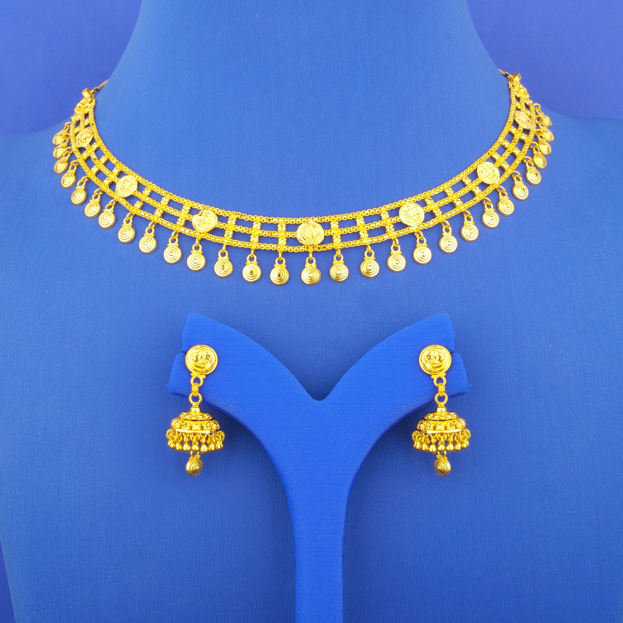 Twenty-Two Karat Gold 'Coin' Necklace and Earrings Set