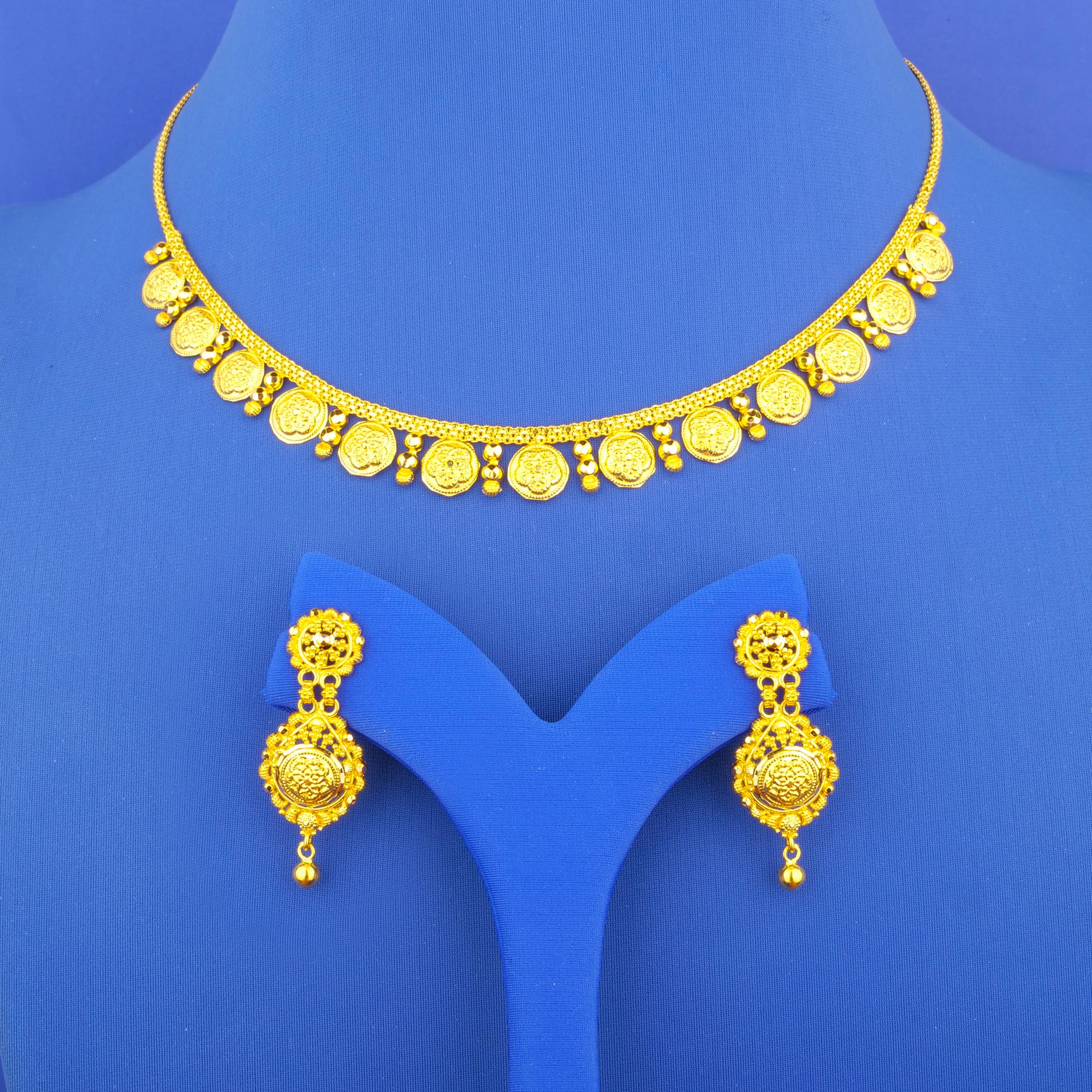 Twenty-Two Karat Gold 'Coin' Necklace and Earrings Set