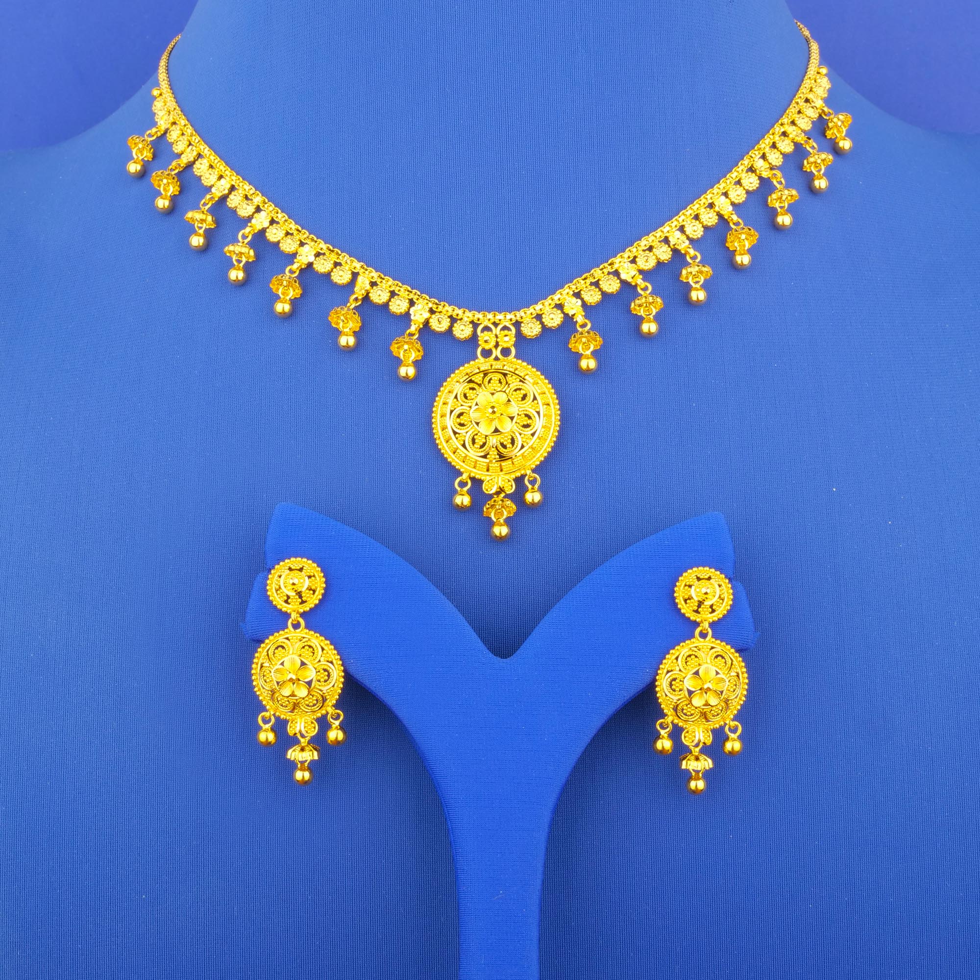 Twenty-Two Karat Gold Necklace and Earrings Set