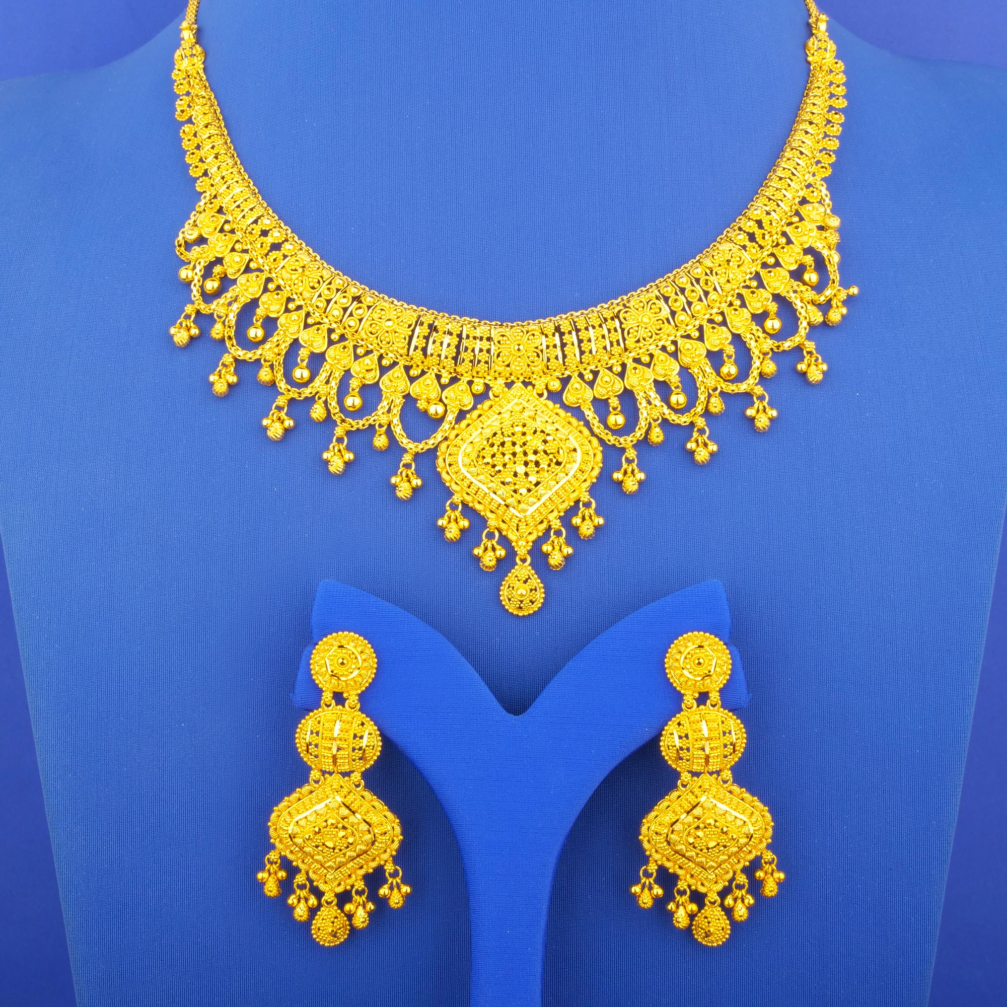 Twenty-Two Karat Gold Necklace Earring Set