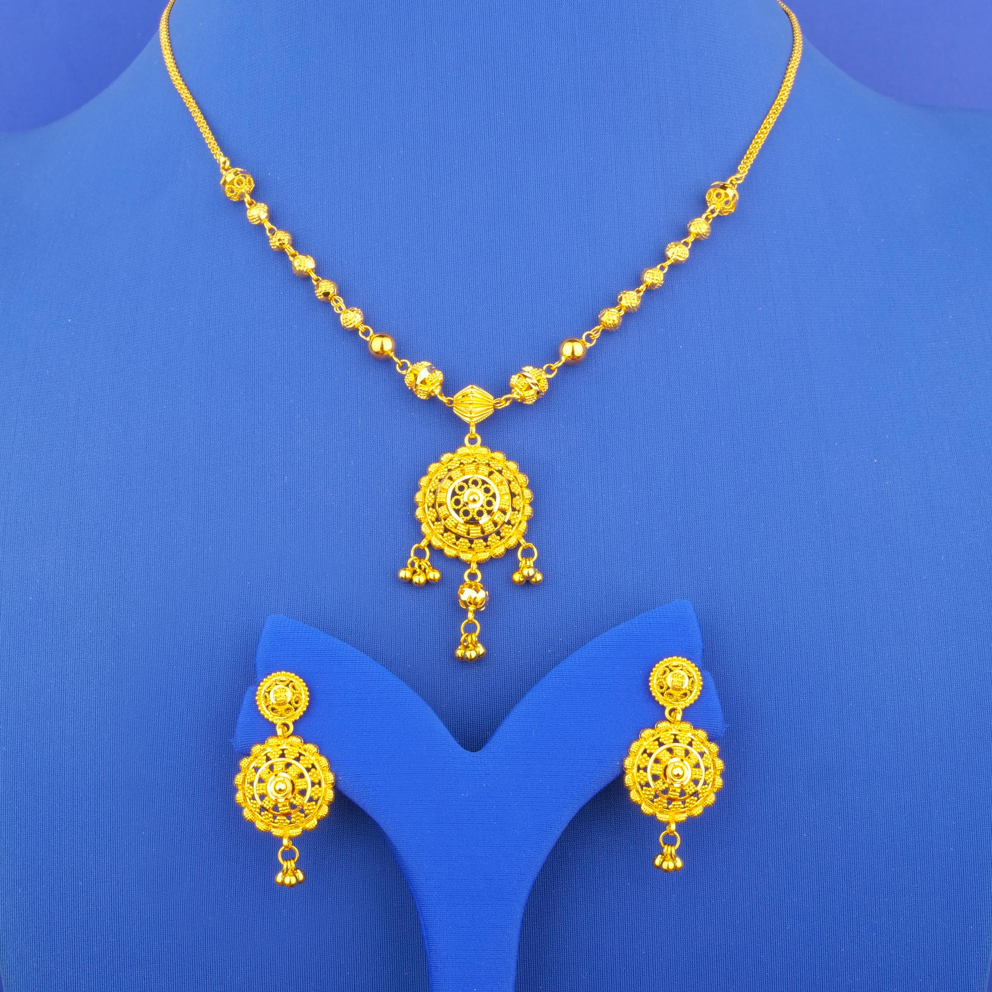 Twenty-Two Karat Gold Necklace and Earrings Set