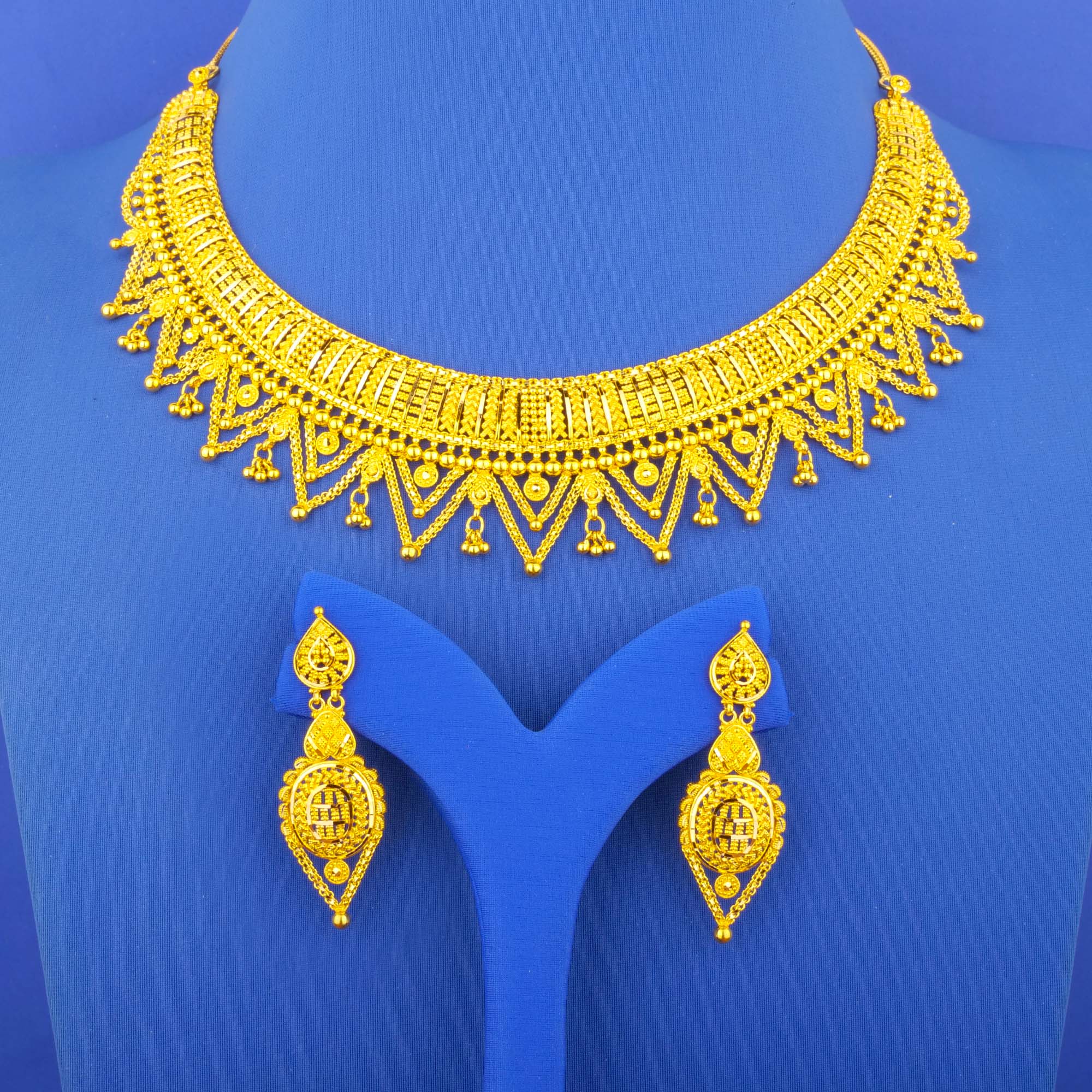 Twenty-Two Karat Gold Necklace Earring Set