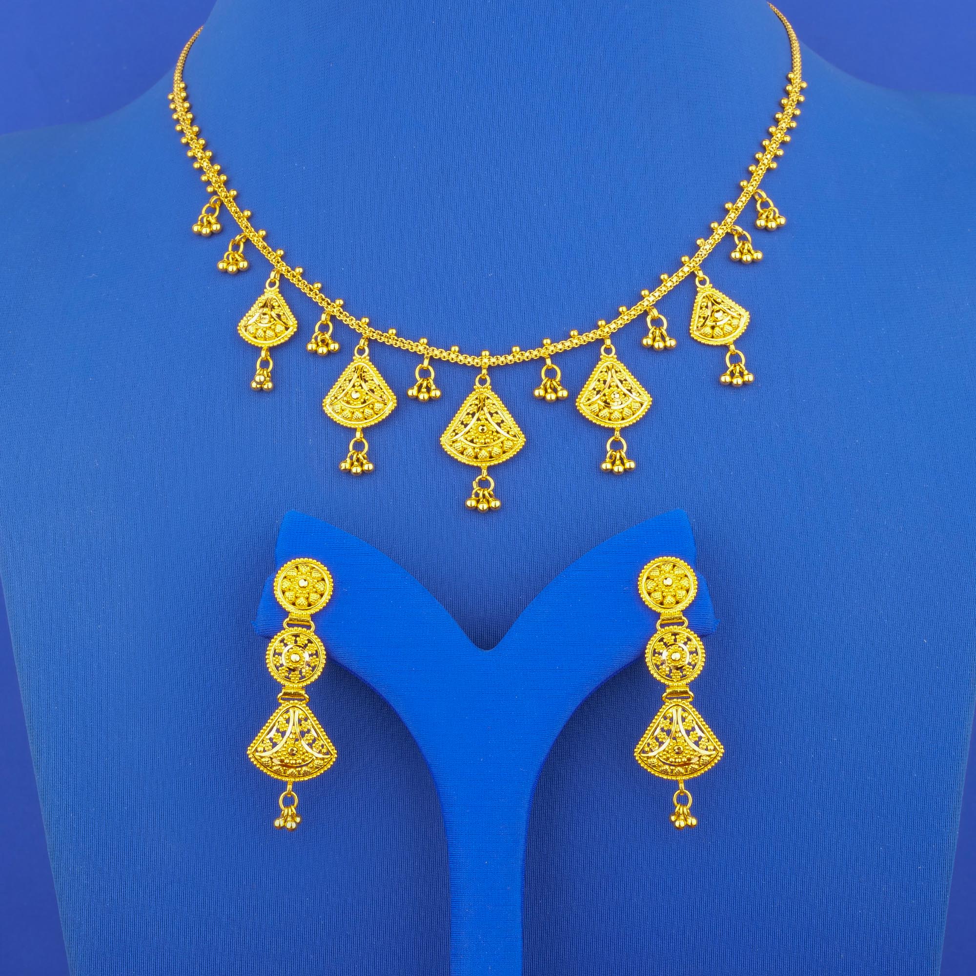 Twenty-Two Karat Gold Necklace and Earrings Set