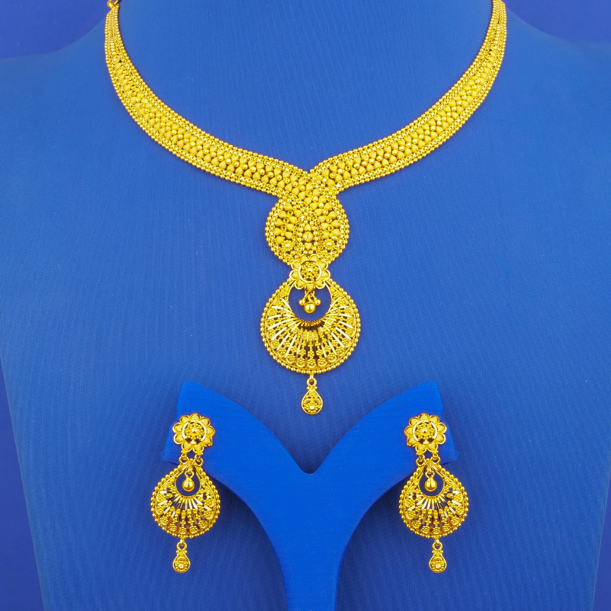 Twenty-Two Karat Gold Necklace and Earrings Set
