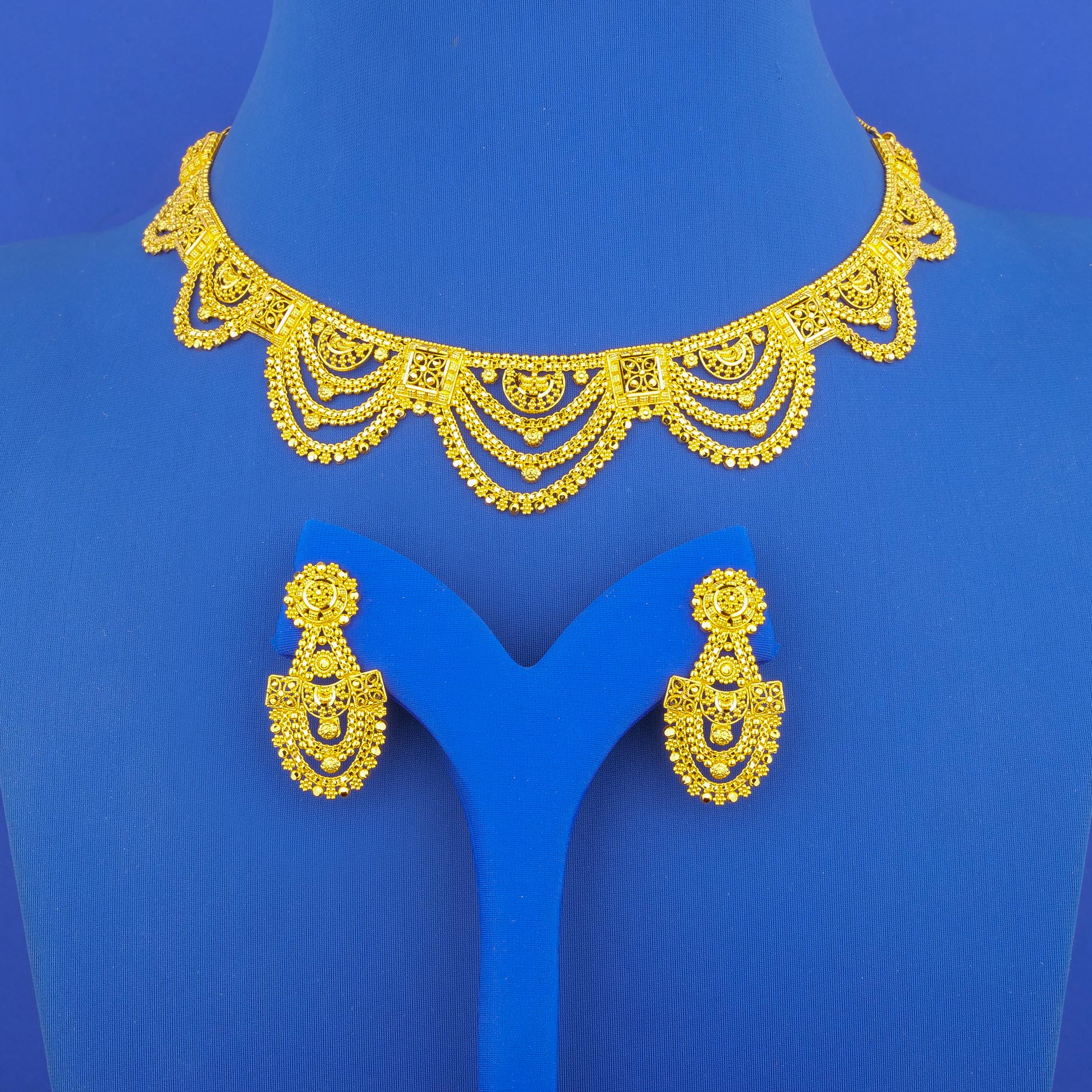 Twenty-Two Karat Gold Necklace and Earrings Set