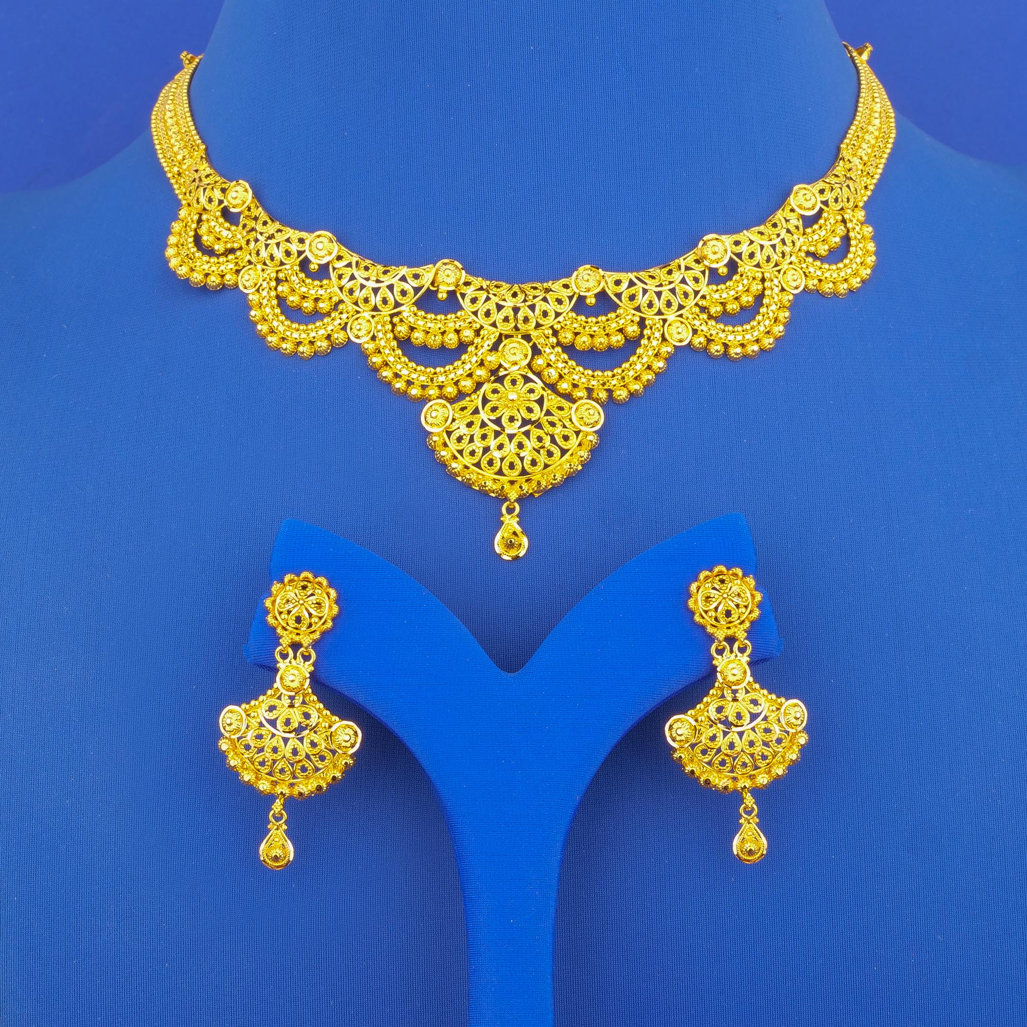 Twenty-Two Karat Gold Necklace and Earrings Set