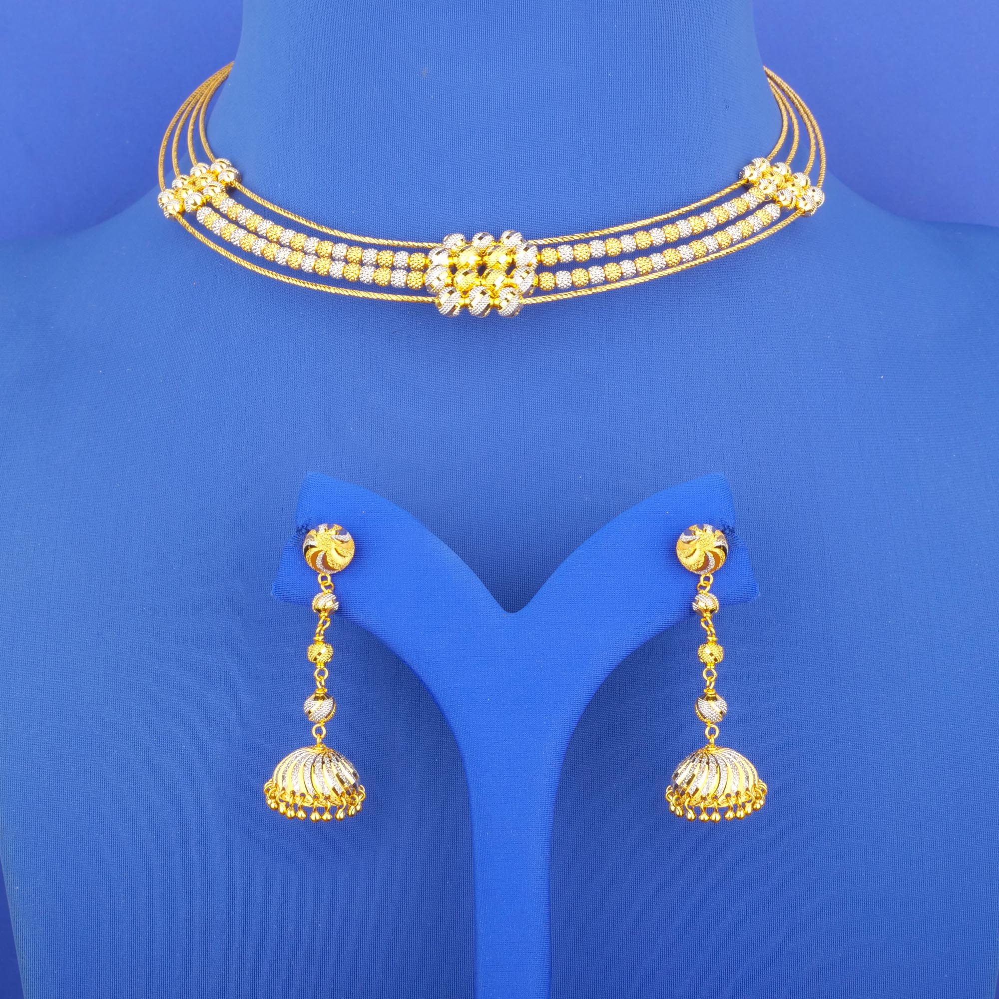 22K Two-Tone Gold 'Beaded' Necklace and Earrings Set