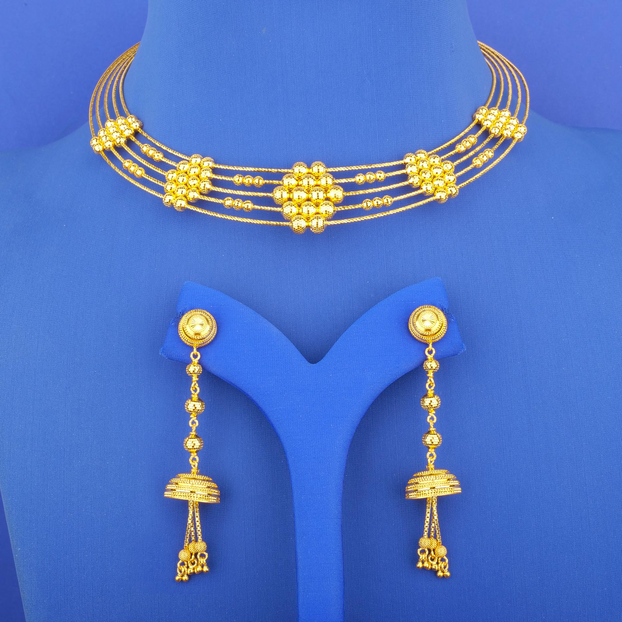 22K Gold 'Beaded' Necklace and Earrings Set