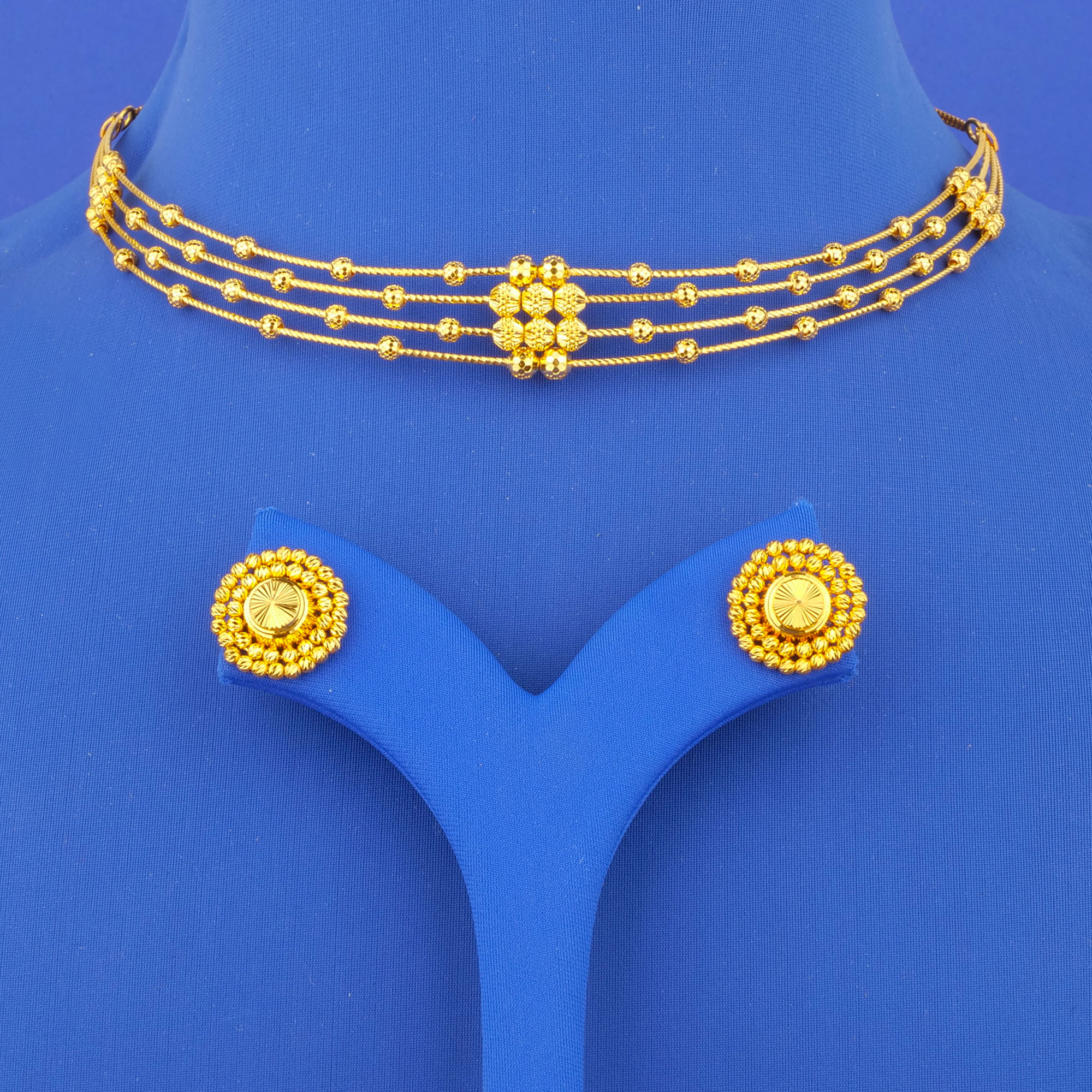 22K 'Fancy' Gold Choker/Necklace and Earrings Set