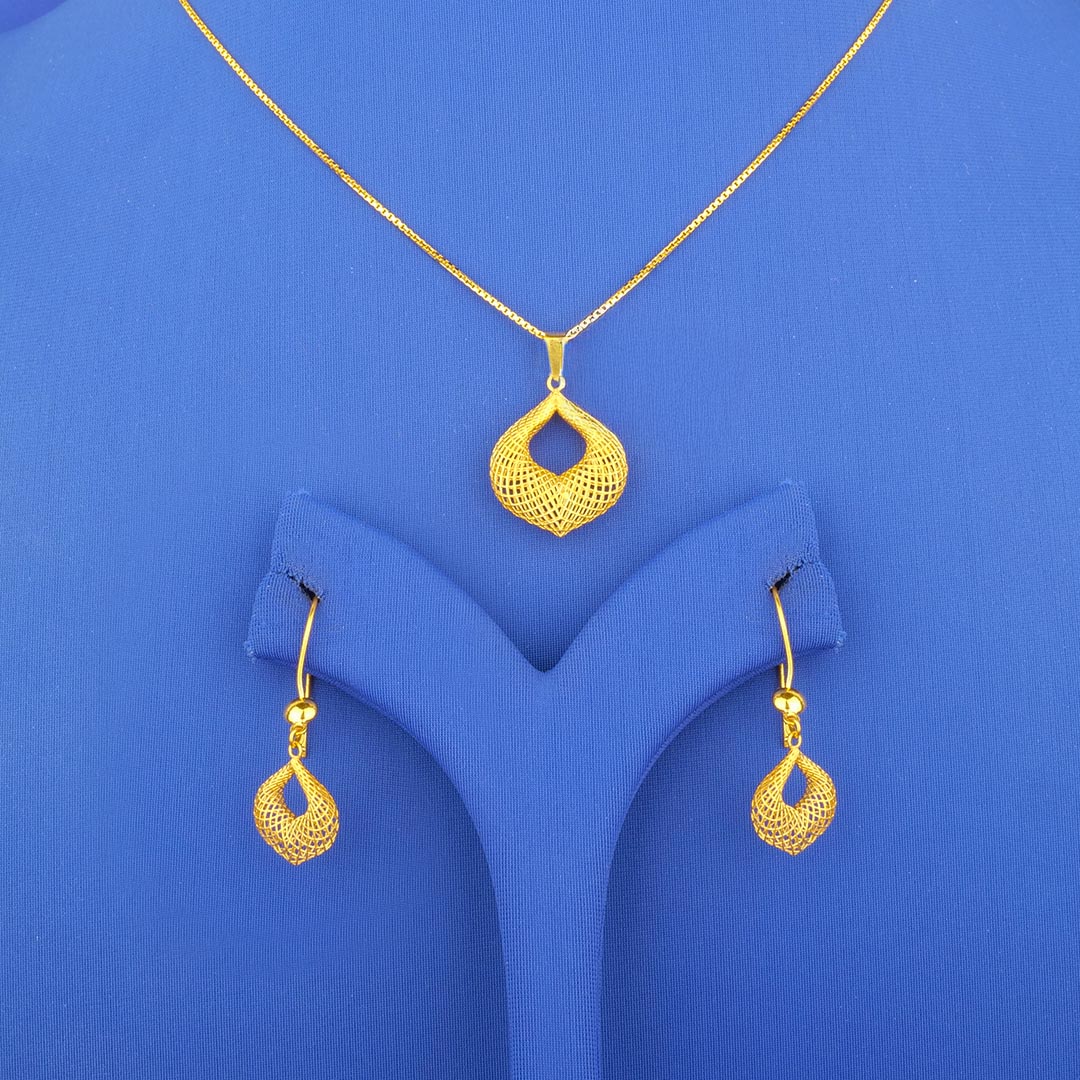 Twenty-Two Karat Gold Pendant Earring Set (chain not included)
