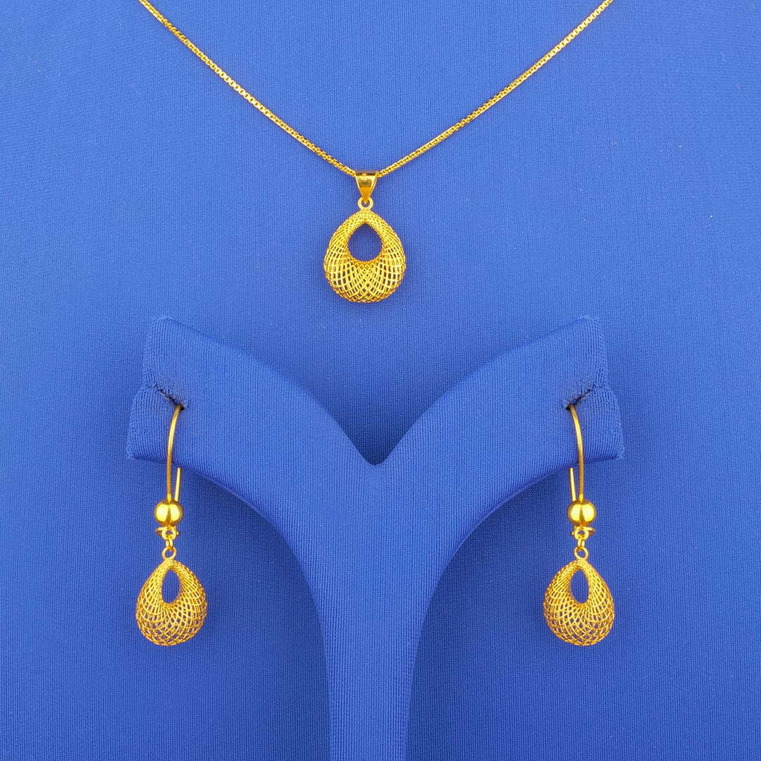 Twenty-Two Karat Gold Pendant Earring Set (chain not included)