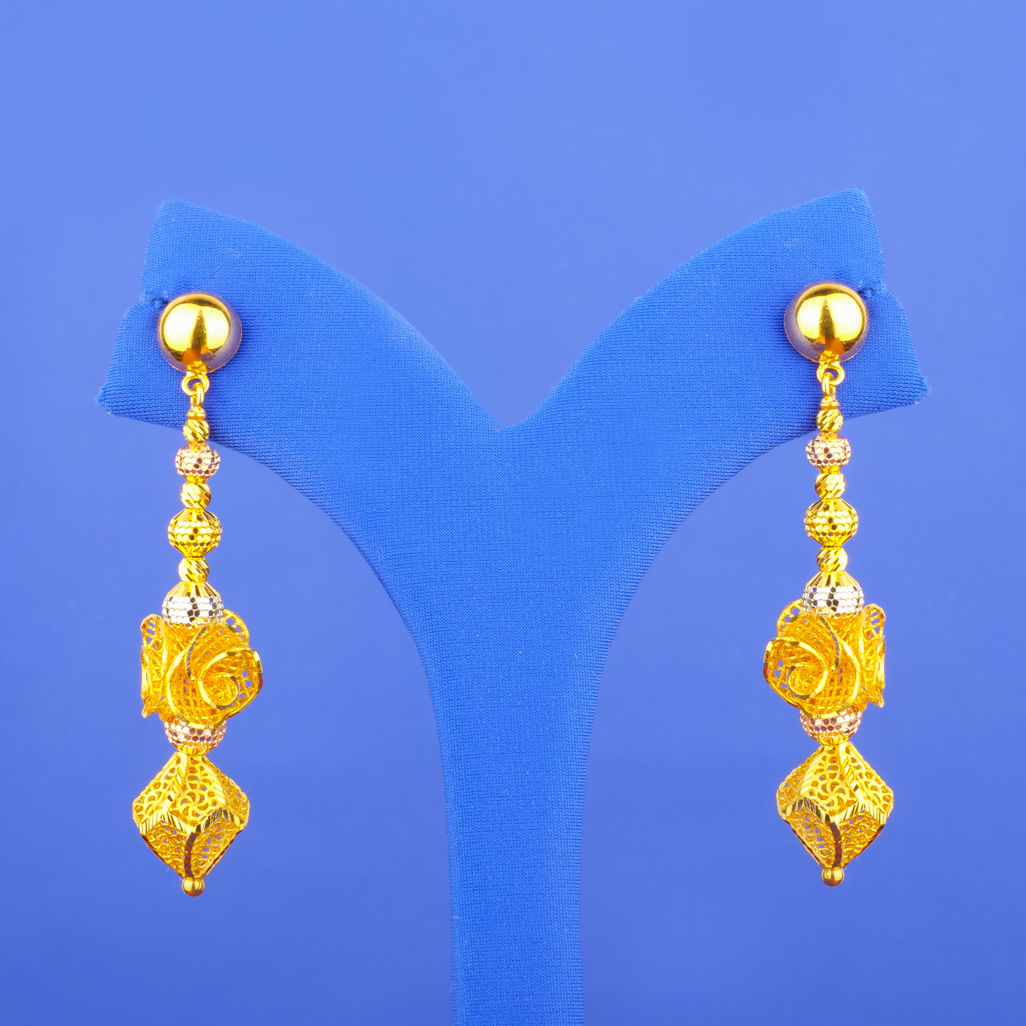 Twenty-Two Karat Tri-Color Gold Earrings