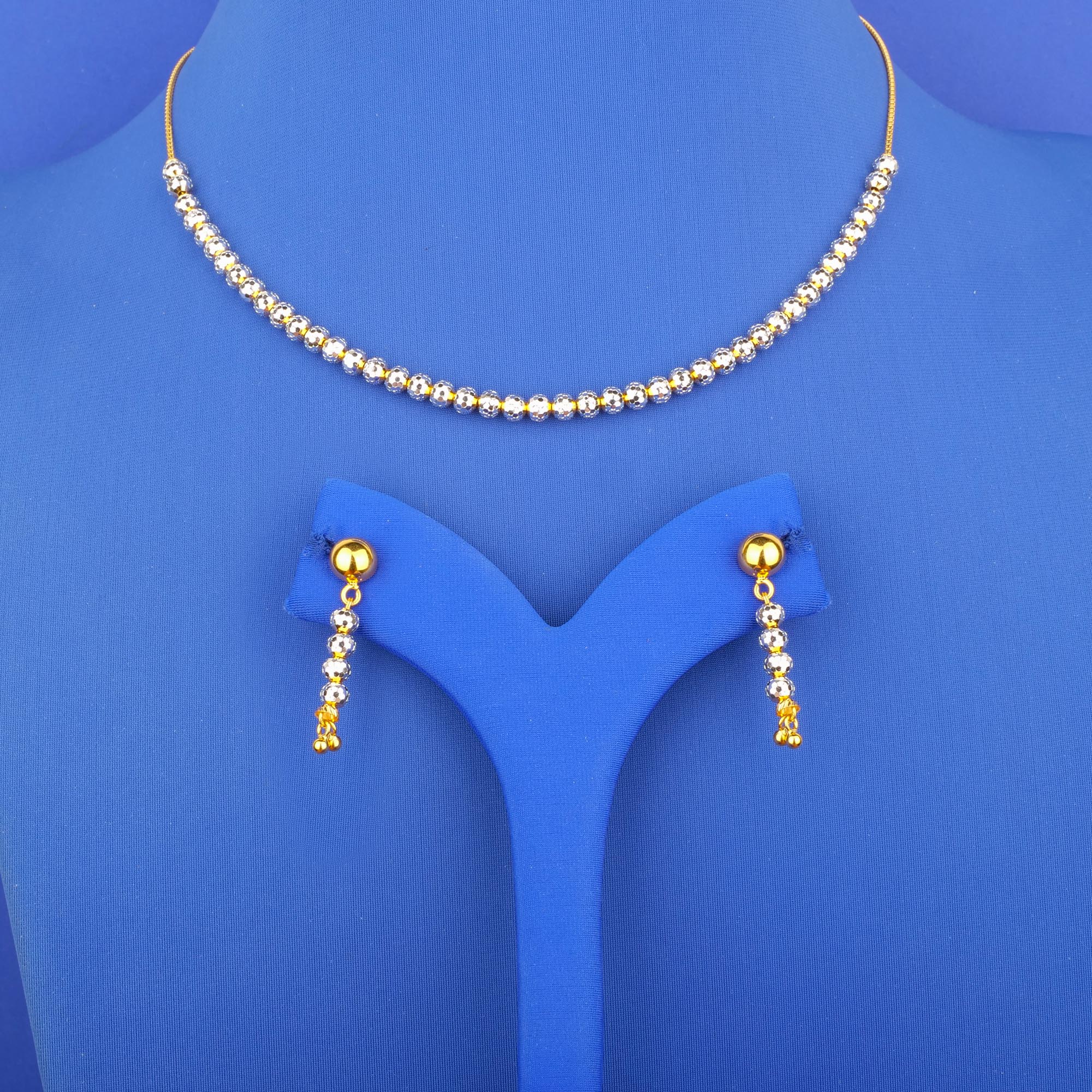 22K Two-Tone Gold 'Beaded' Necklace and Earrings Set