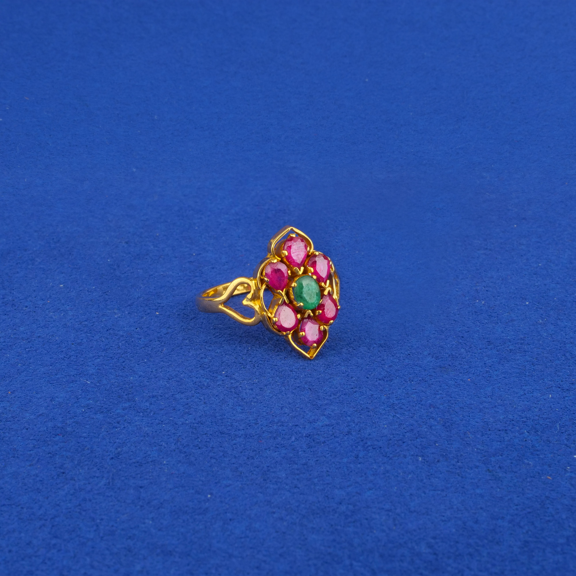 22K Gold Ruby Emerald Ring