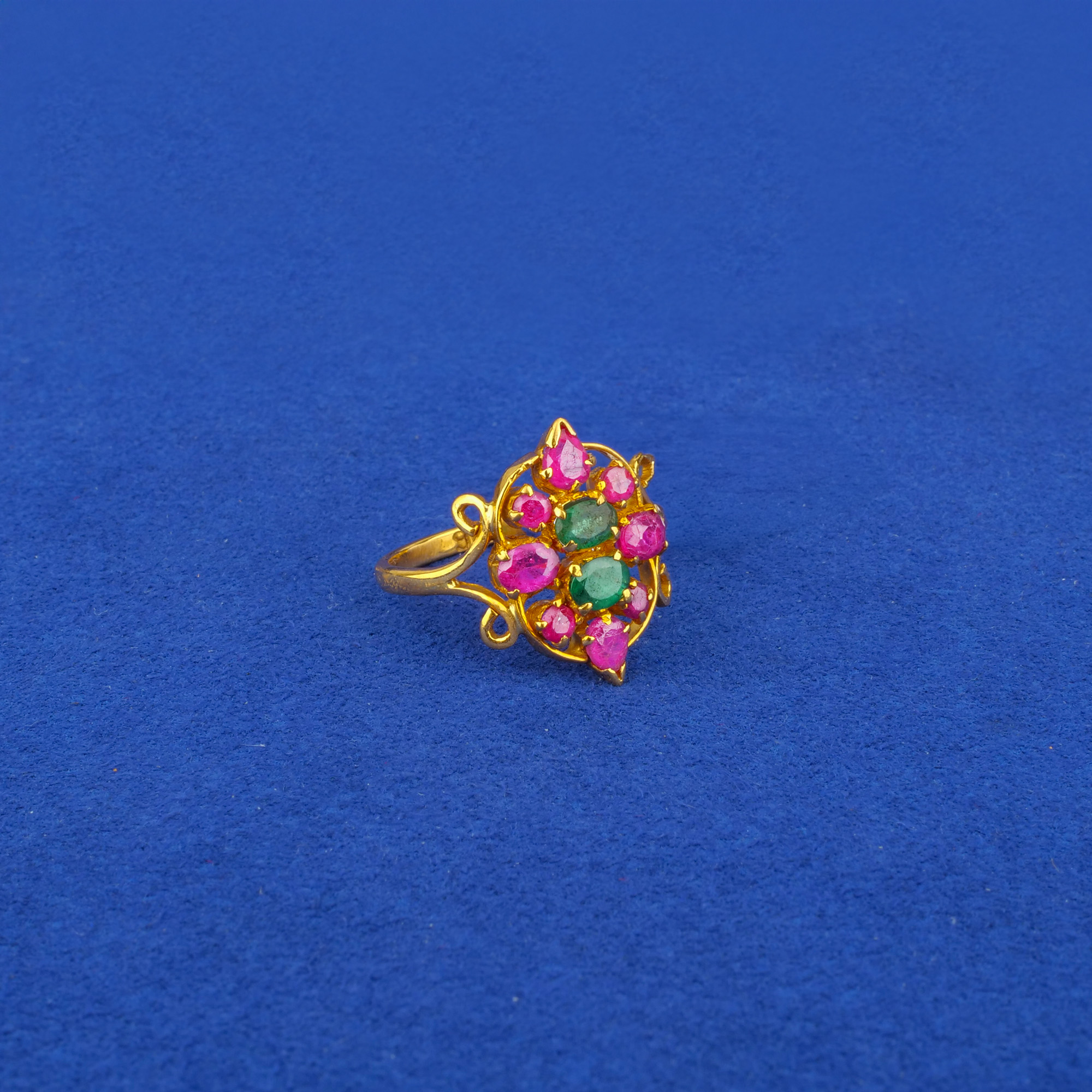 22K Gold Ruby Emerald Ring