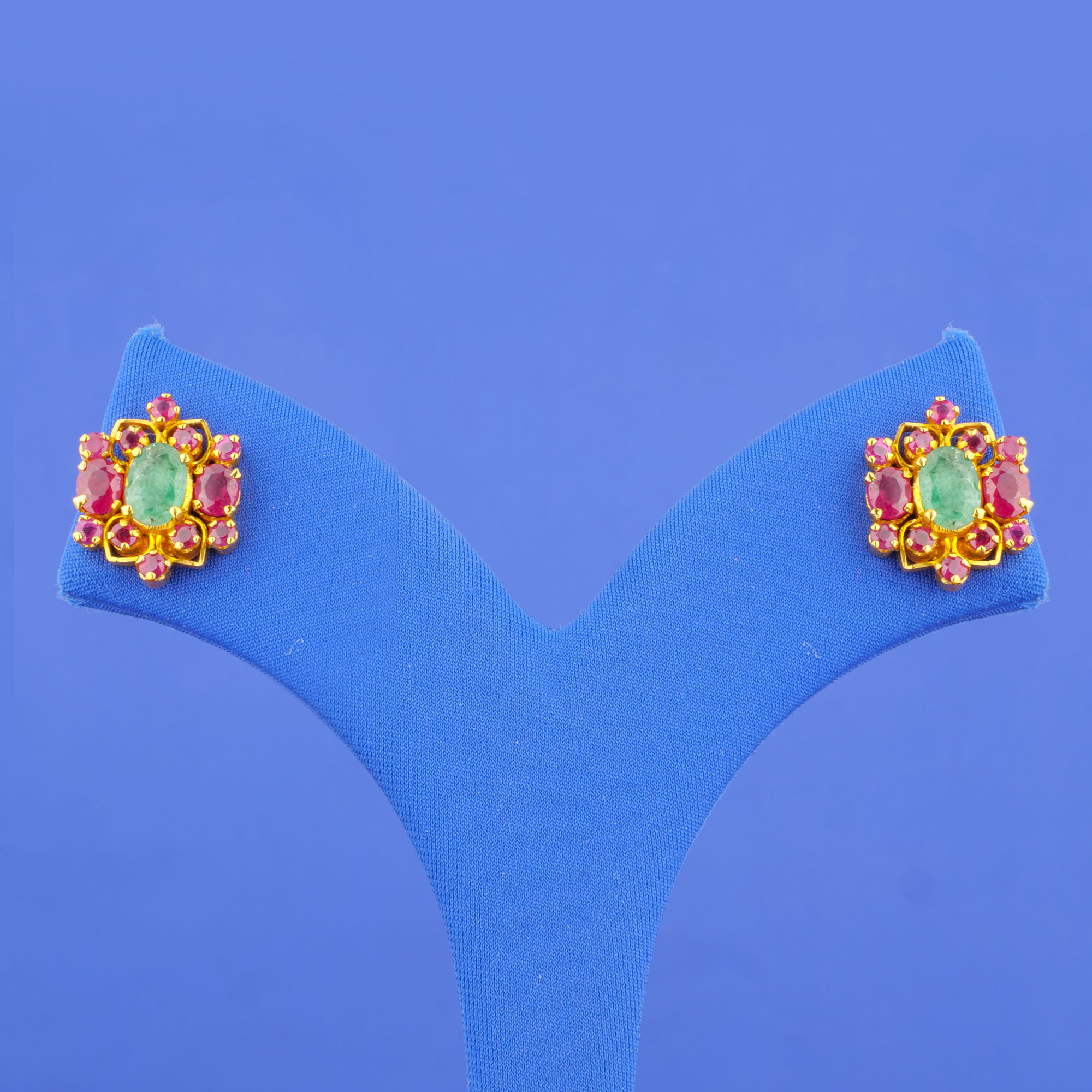 22K Gold Ruby Emerald Earrings