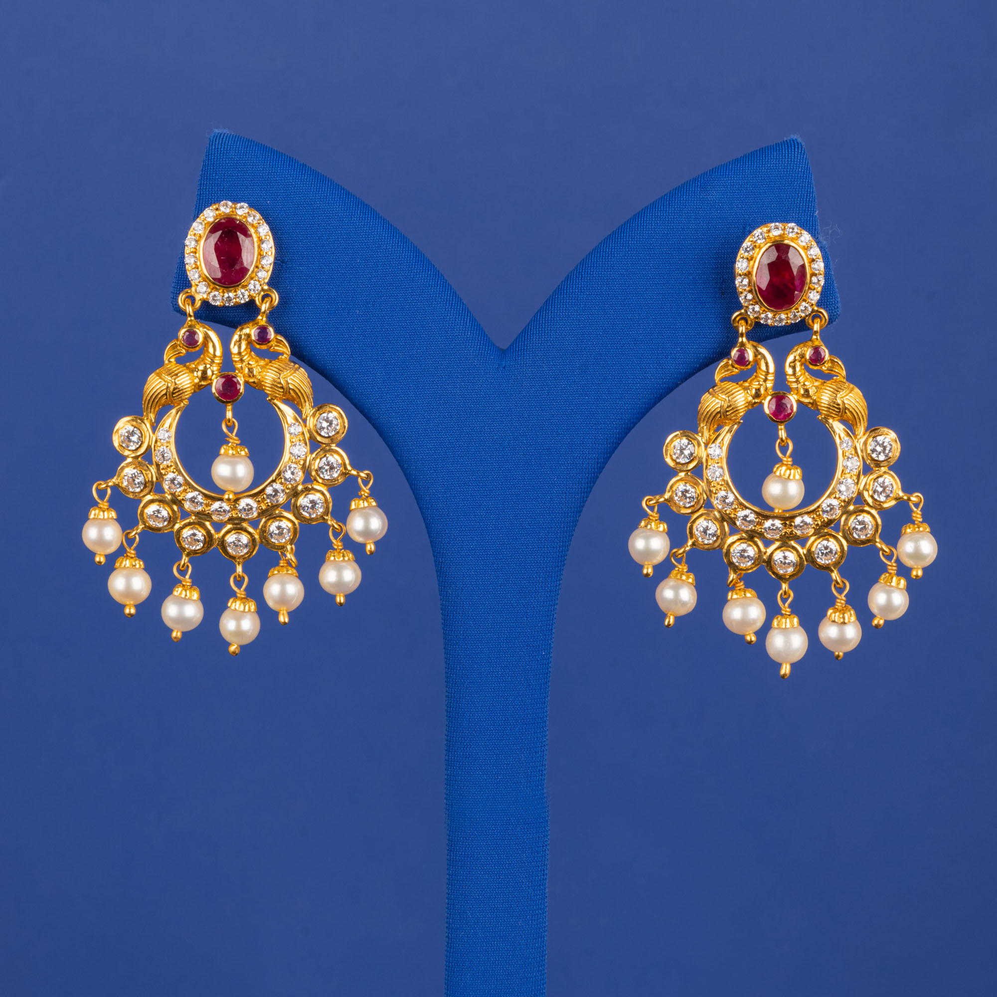 22k Gold Ruby Cz Pearl Earrings