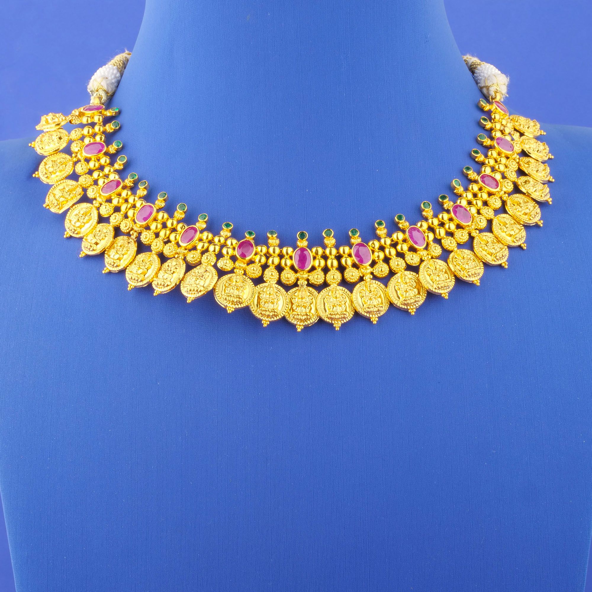 Twenty-Two Karat Gold 'Lakshmi' Ruby Emerald Necklace