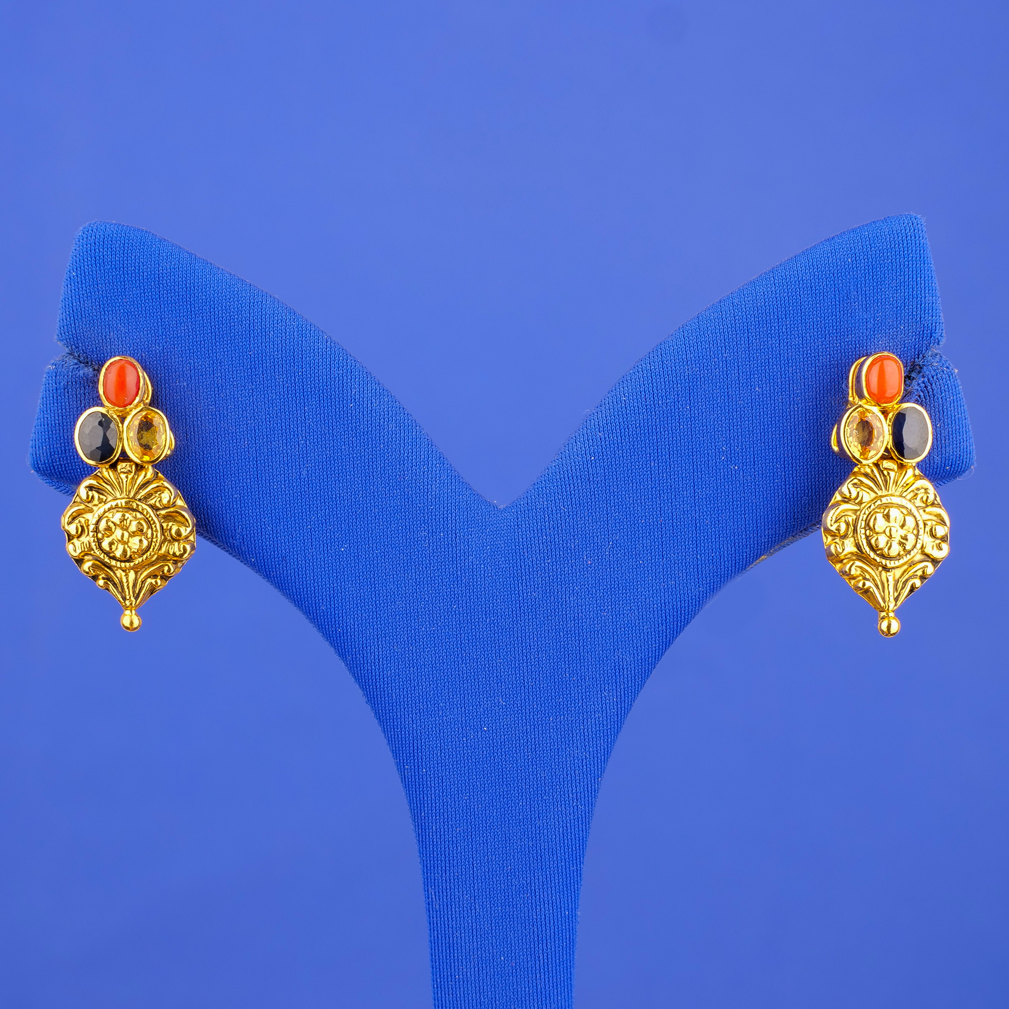 22K Gold Coral Sapphire YSaph. Earrings
