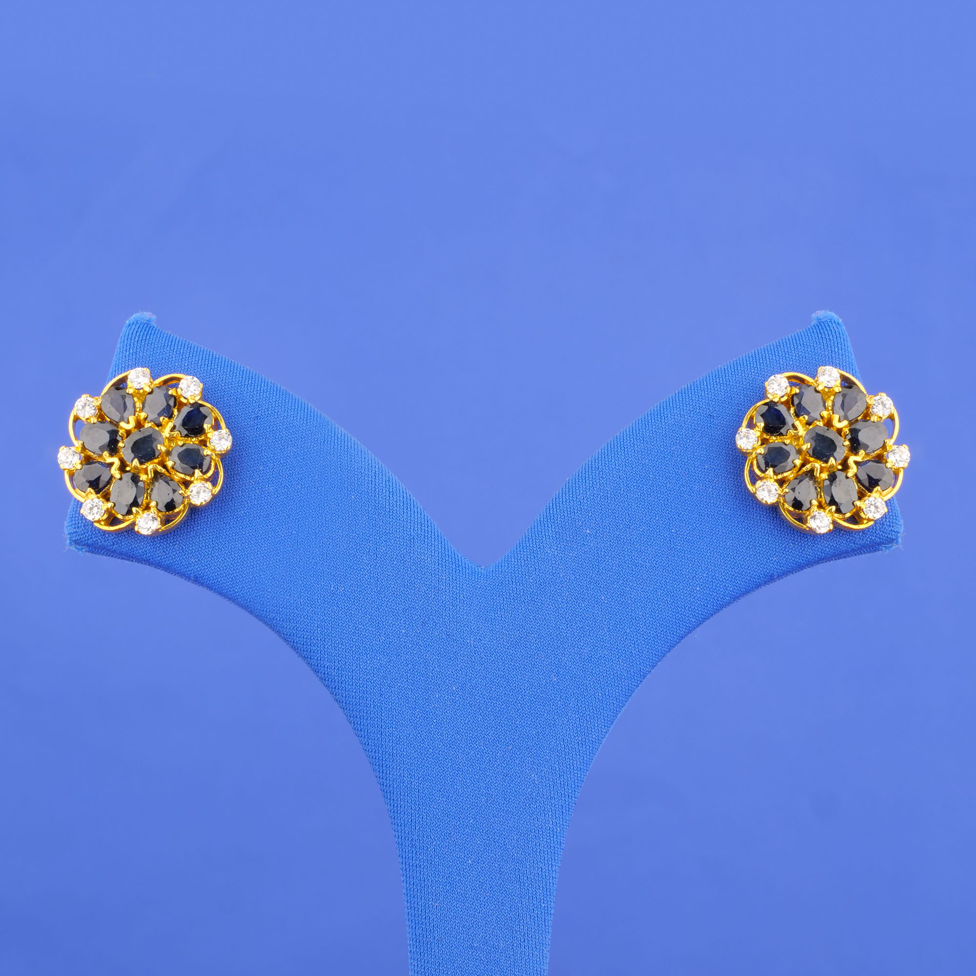 22K Gold Sapphire Cubic Zirconia Earrings