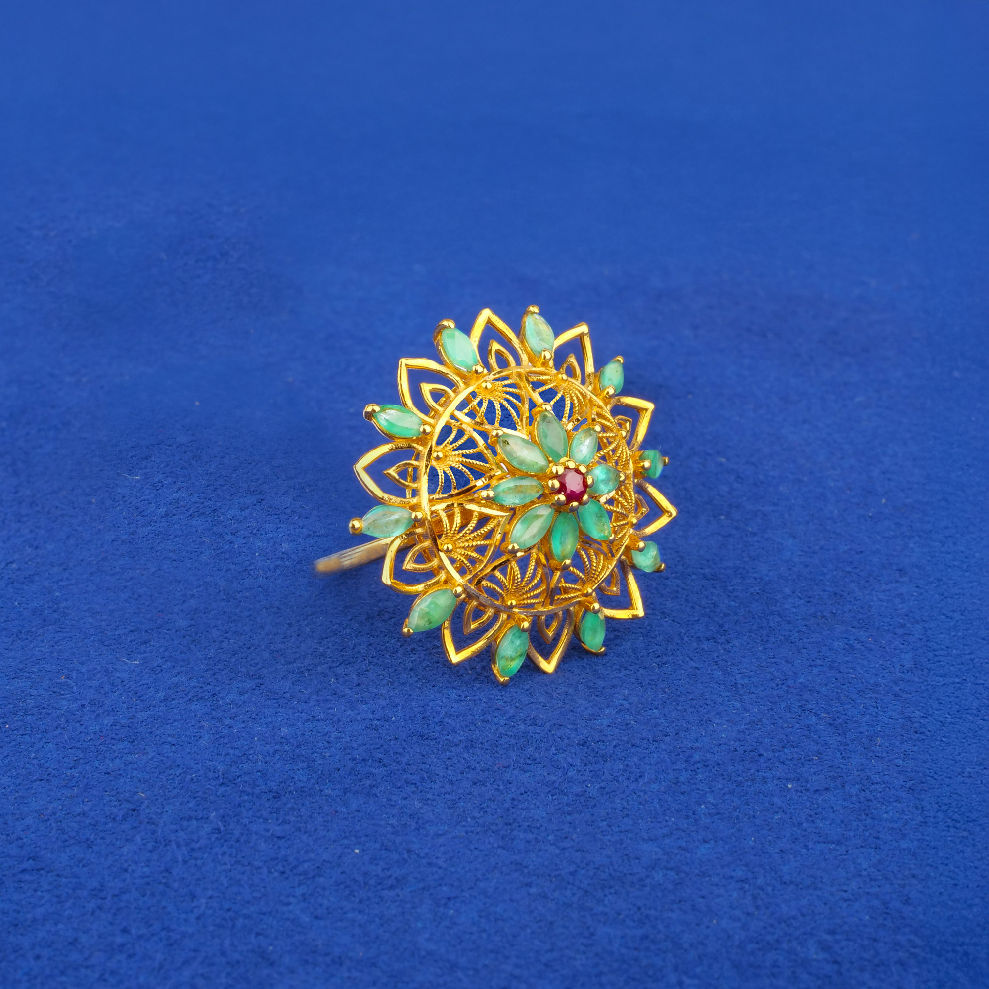 22K Gold Emerald Ruby Ring