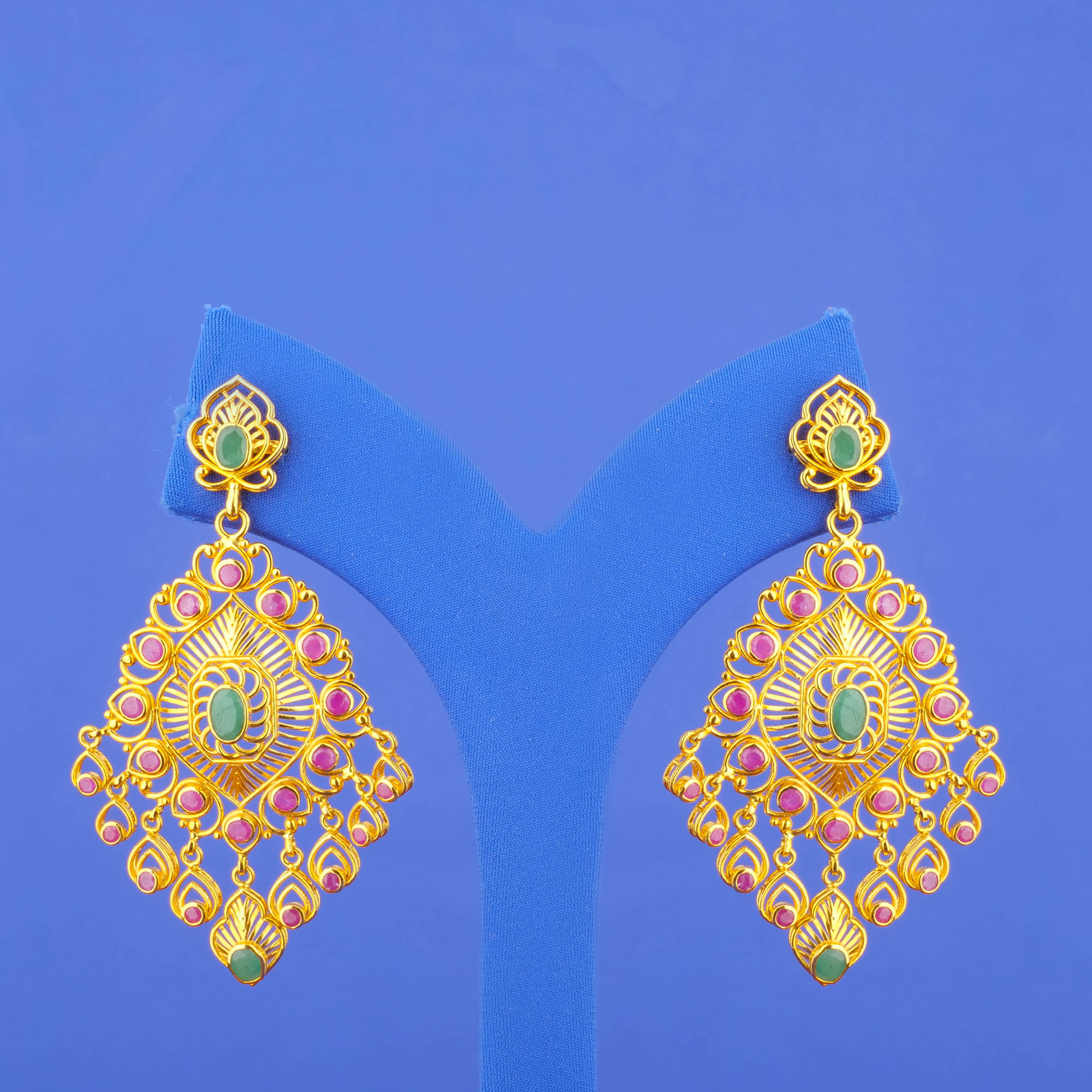 Twenty-Two Karat Gold Ruby Emerald Earrings