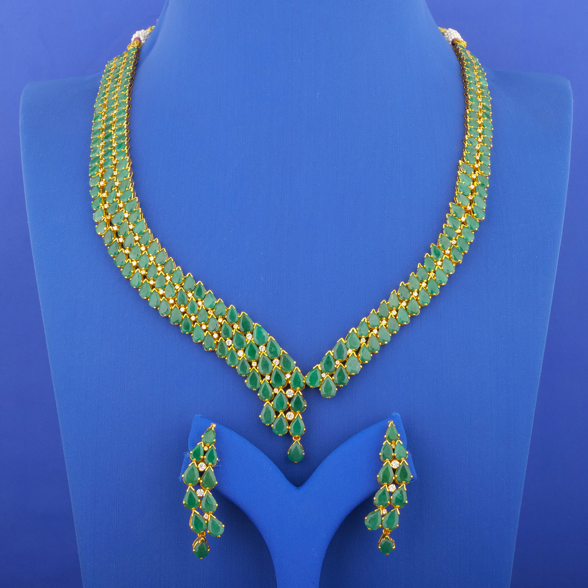 22K Emerald Gold Cubic Zirconia Necklace and Earrings Set