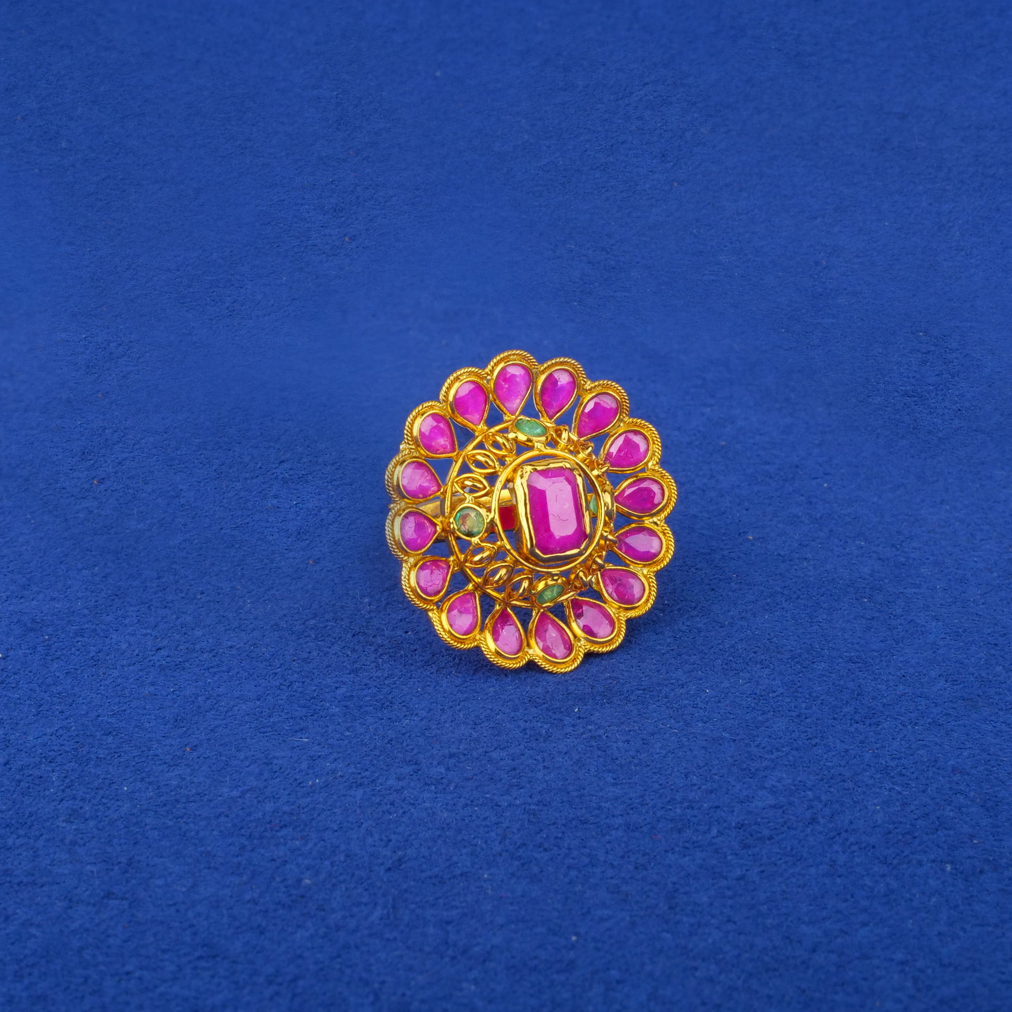 22K Gold Ruby Emerald Ring