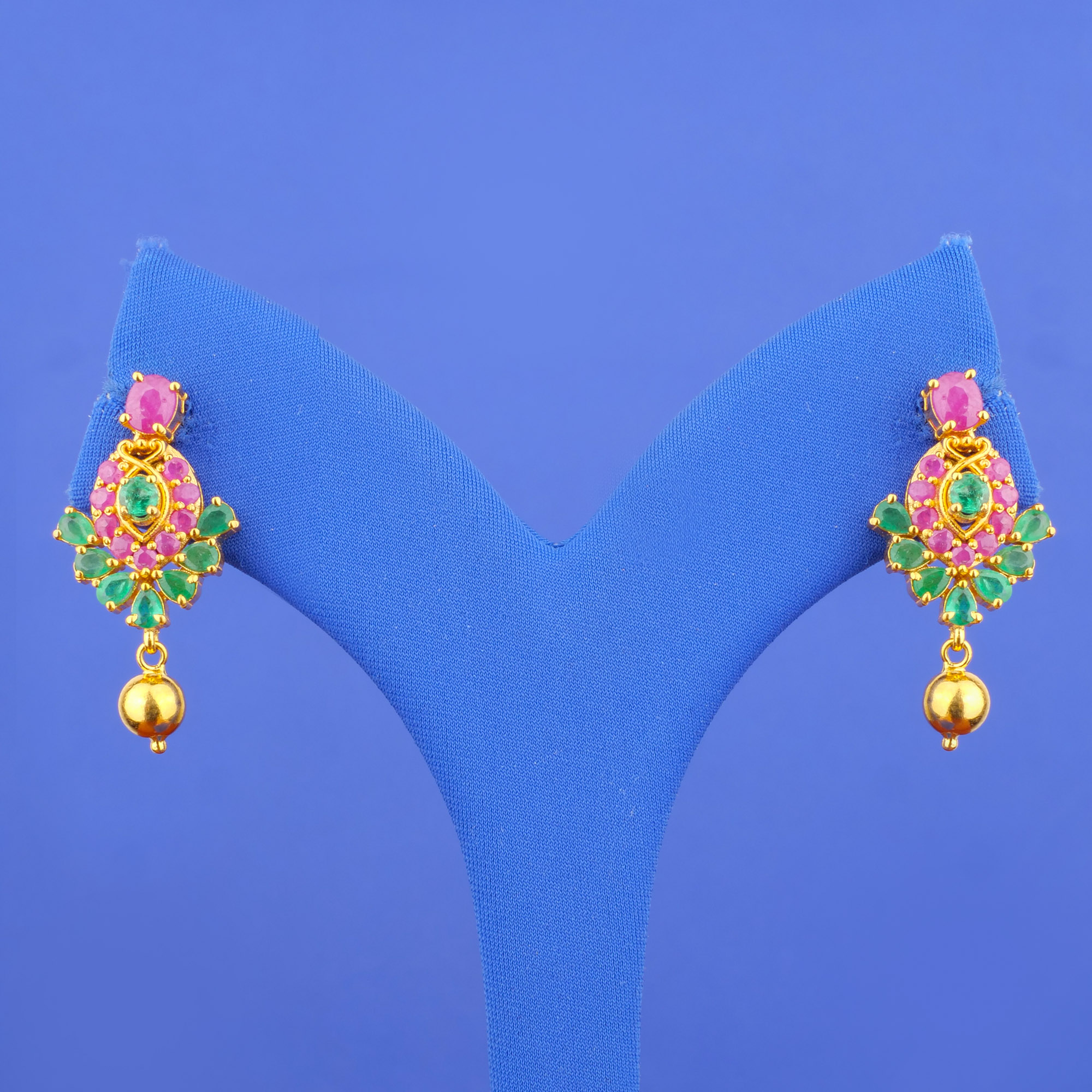 22K Gold Ruby Emerald Earrings