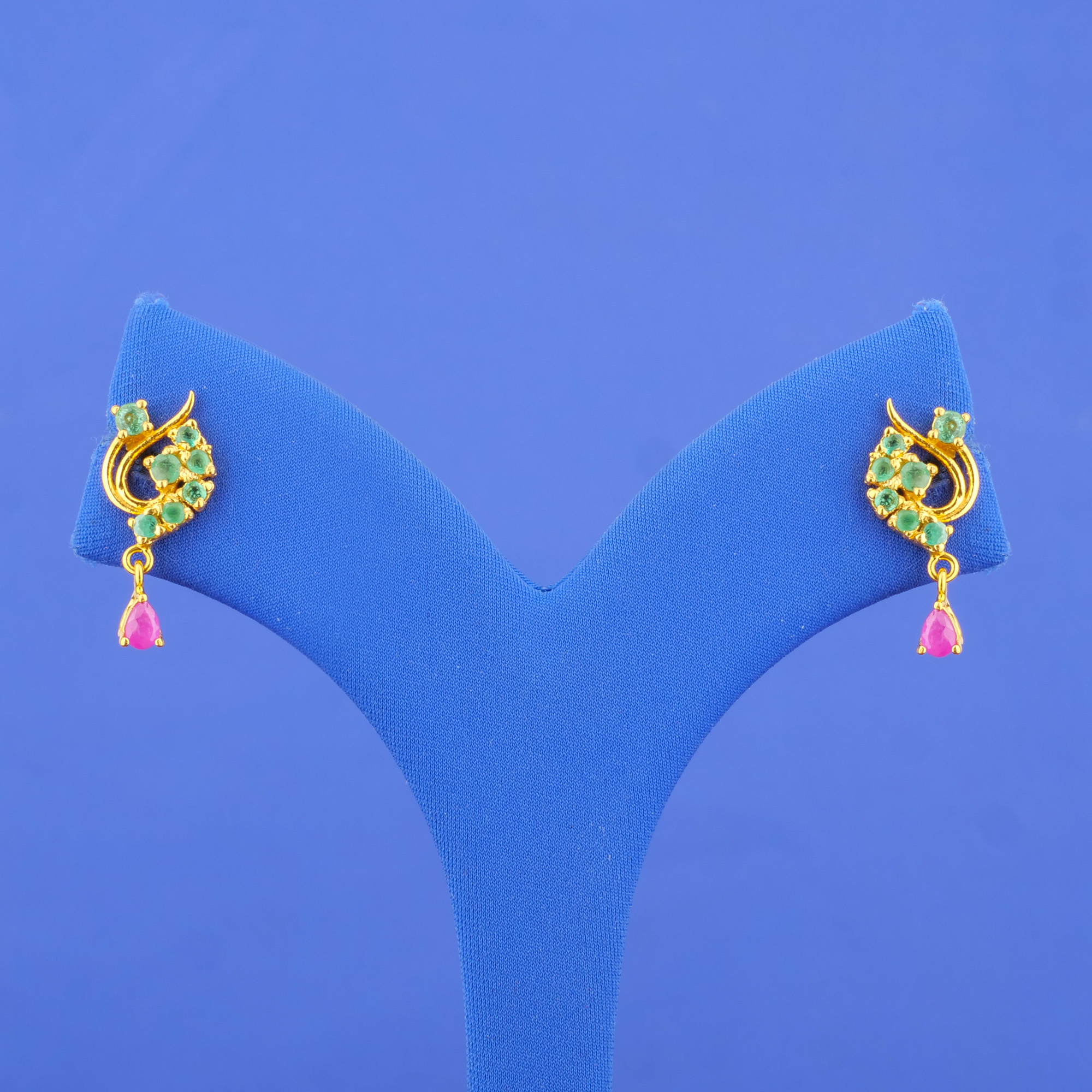 Twenty-Two Karat Gold Ruby Emerald Earrings