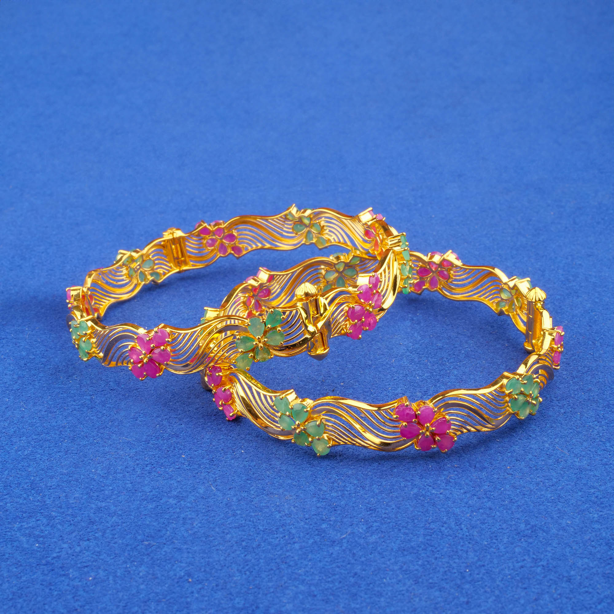 22K Gold Ruby Emerald Bangles