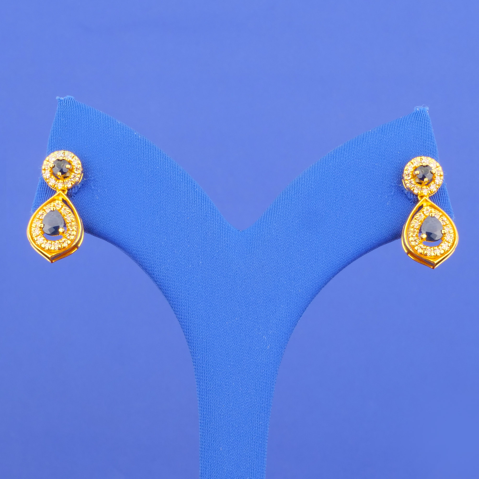 22K Gold Sapphire Cubic Zirconia Earrings