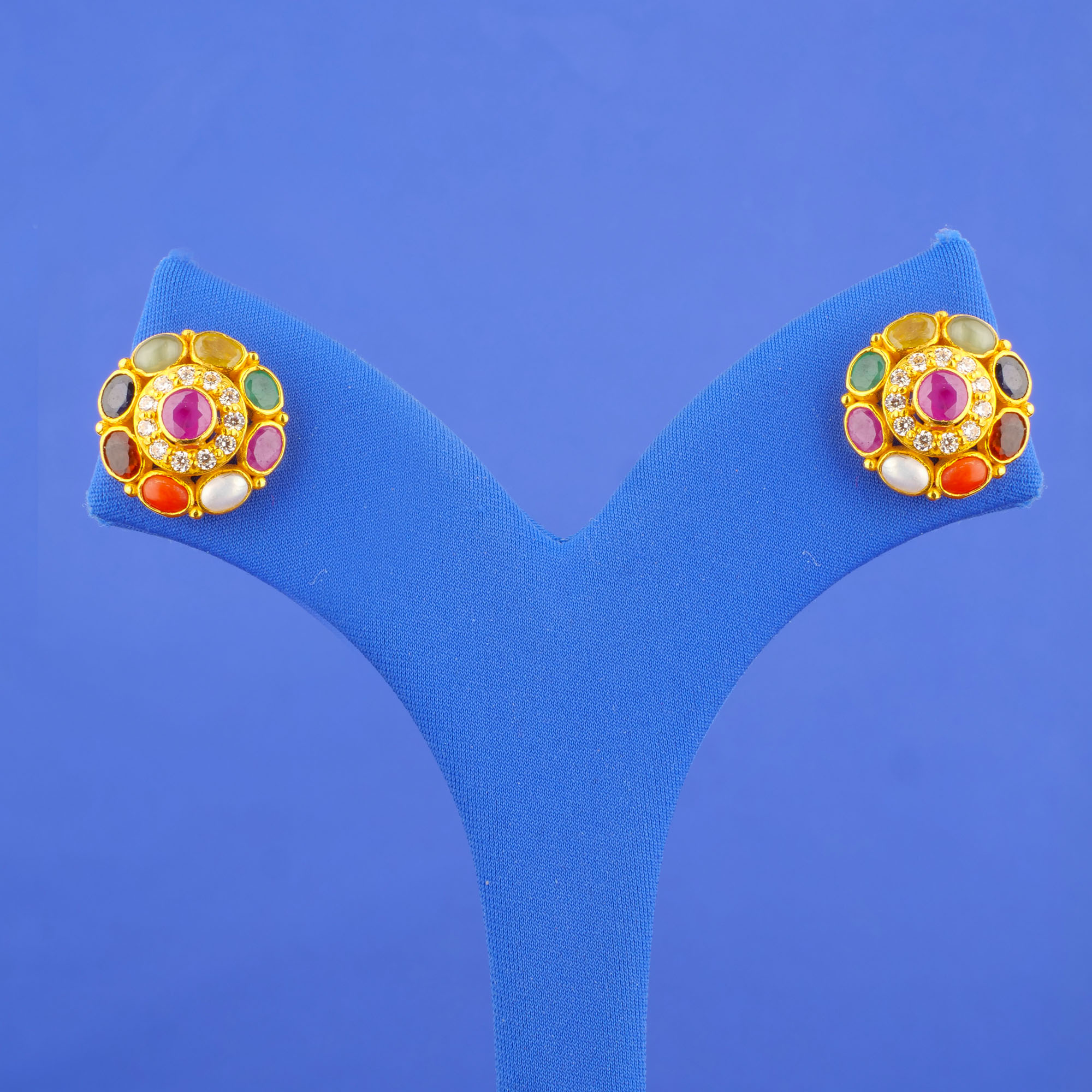 22K Gold Navratna Earrings