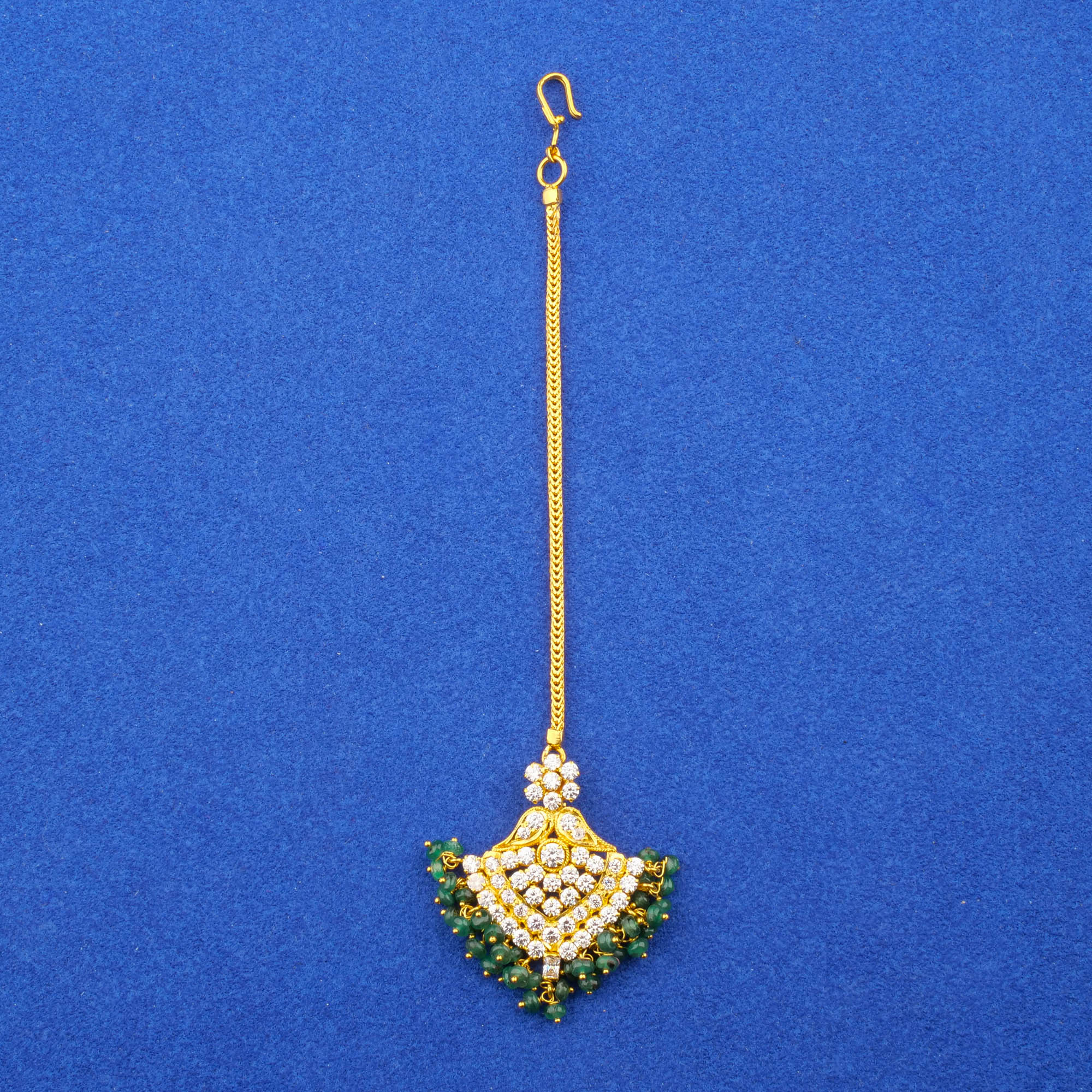 Twenty-Two Karat Gold Cubic Zirconia Emerald Tikka