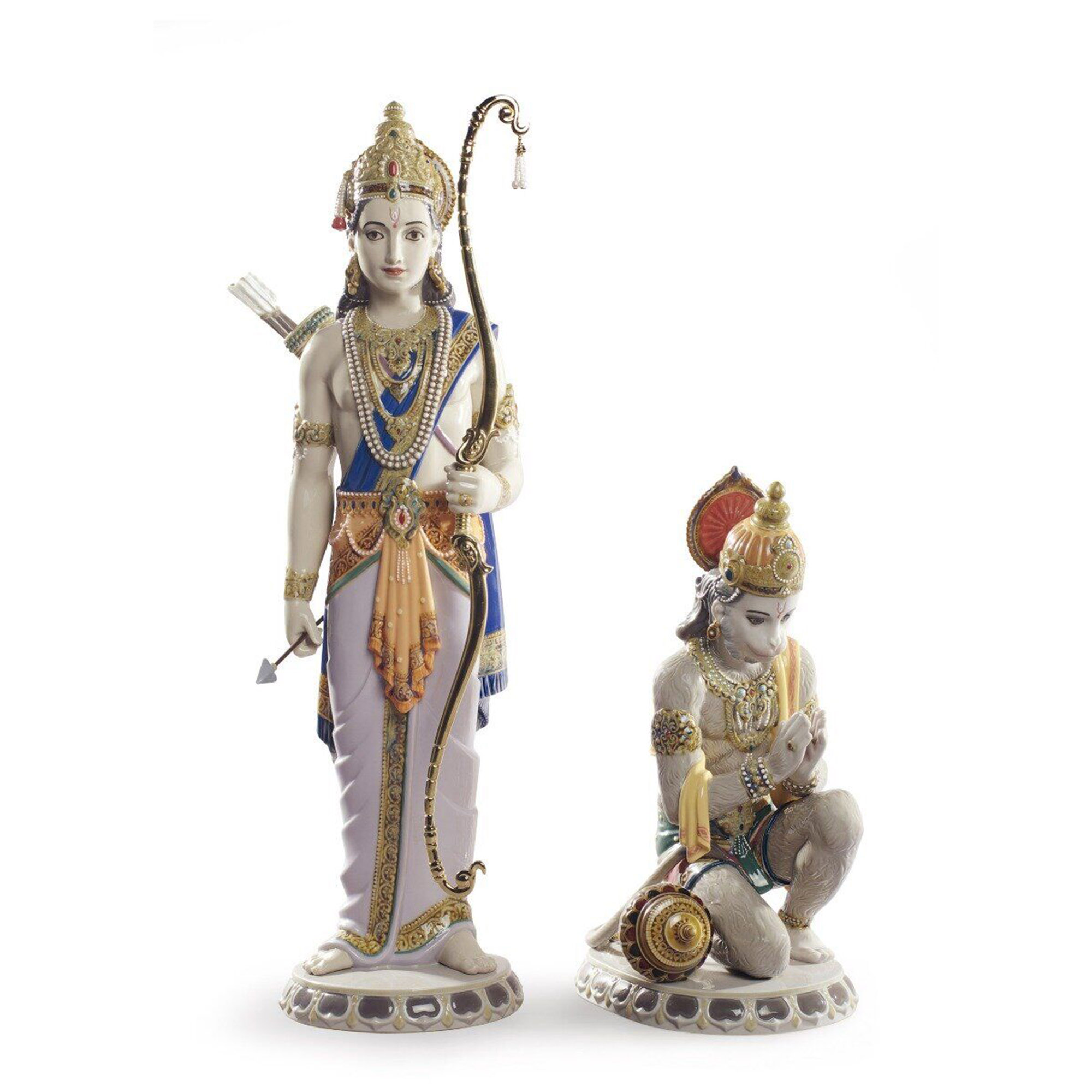 Lakshman and Hanuman Sculpture. Limited Edition Porcelain sculpture of the Hindu figures Lakshman and Hanuman in various colours and gold lustre.