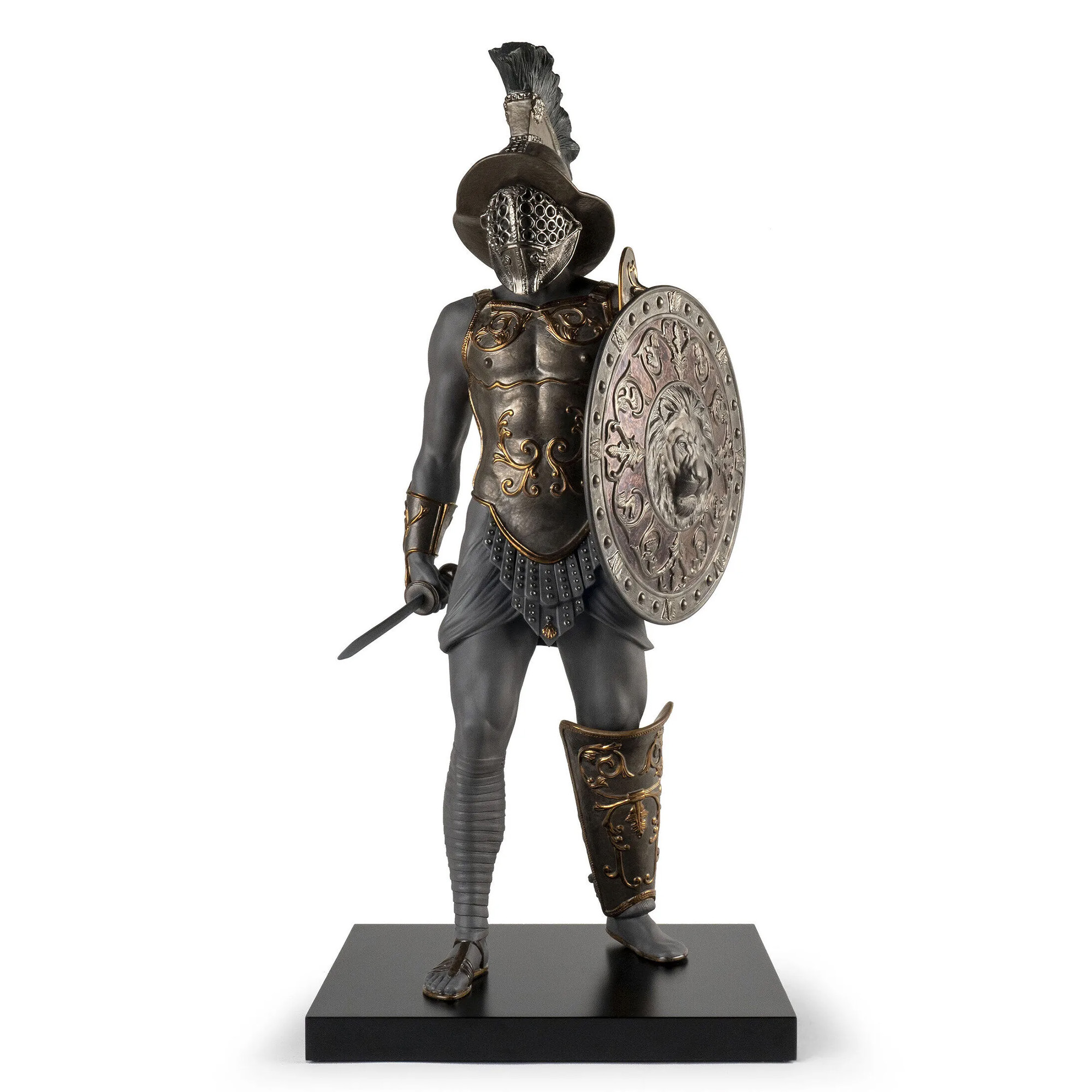 Gladiator Sculpture in black porcelain, inspired by the legendary gladiators of the Roman empire.
