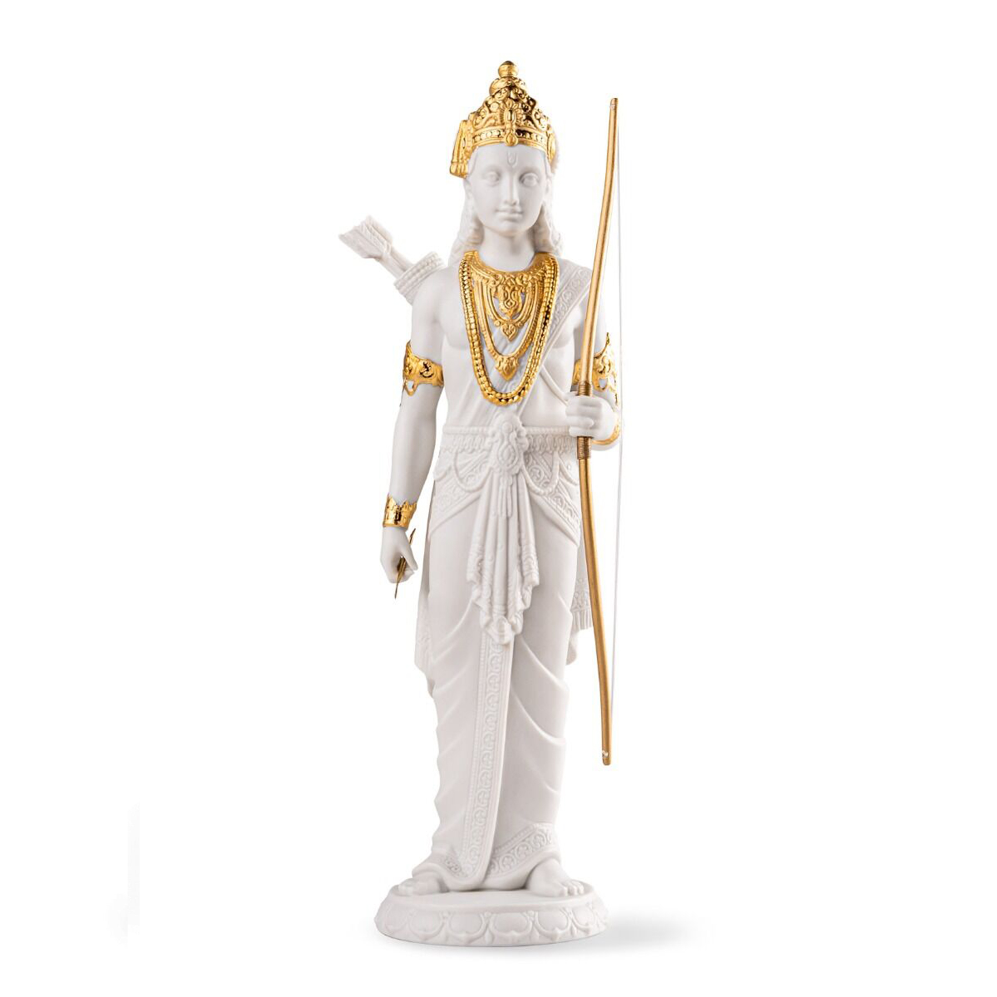 Lakshman Sculpture. Golden Luster Sculpture of the mythical Hindu character Lakshman made in matte porcelain and golden luster.
