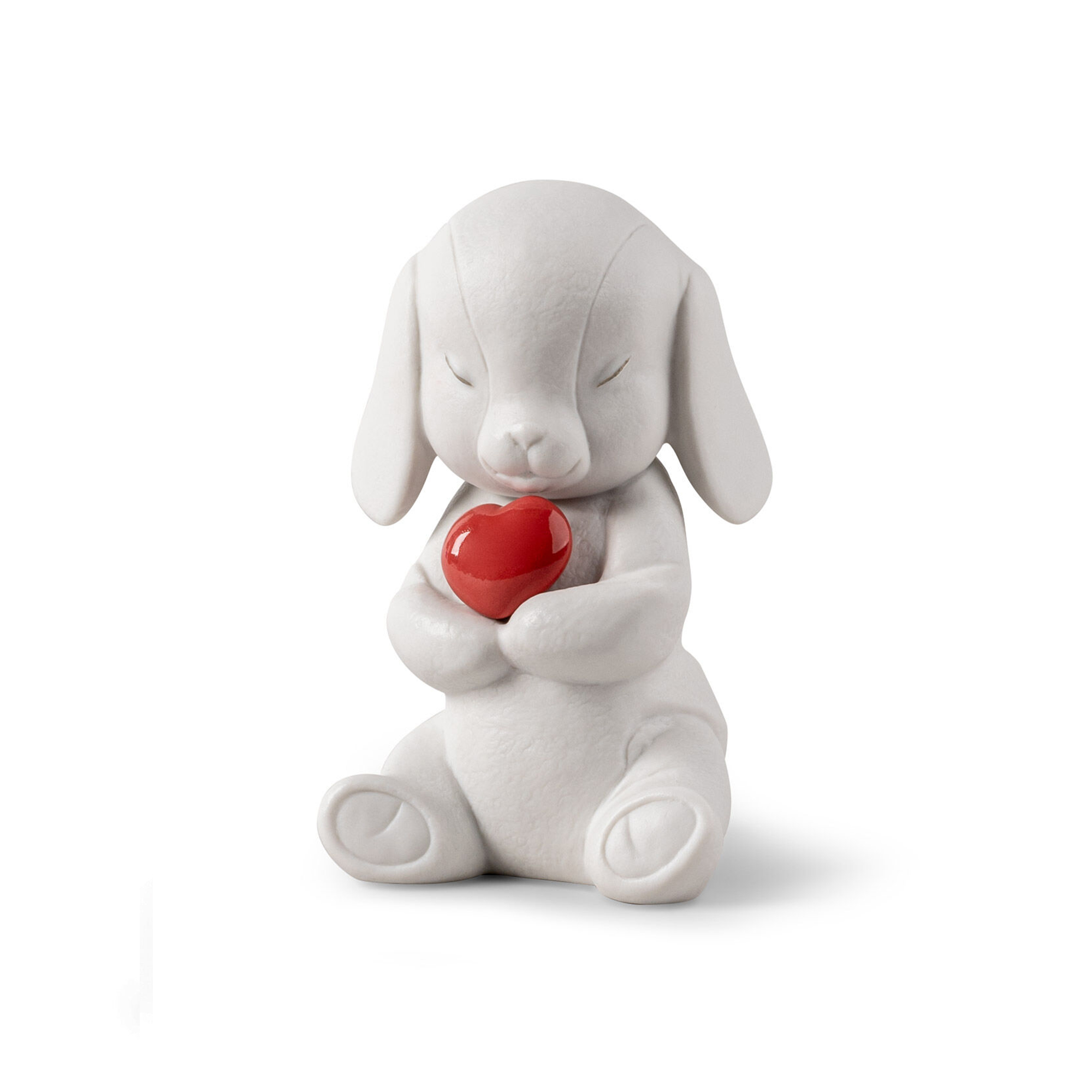 Buddy-Caring puppy Figurine Porcelain dog with red heart, handmade and hand painted.