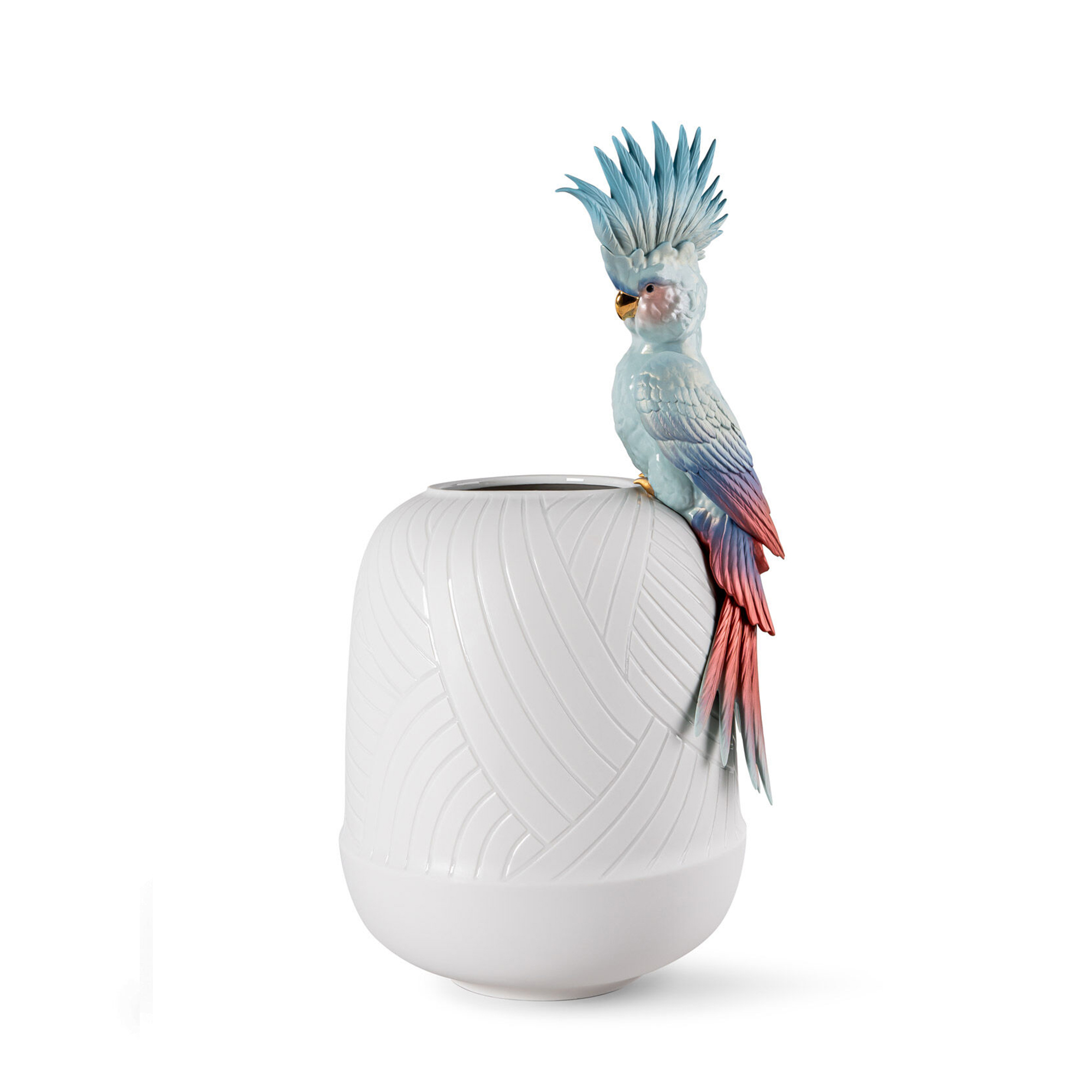 Cockatoo vase White porcelain vase with a sculpture of a cockatoo, both handmade and hand painted.