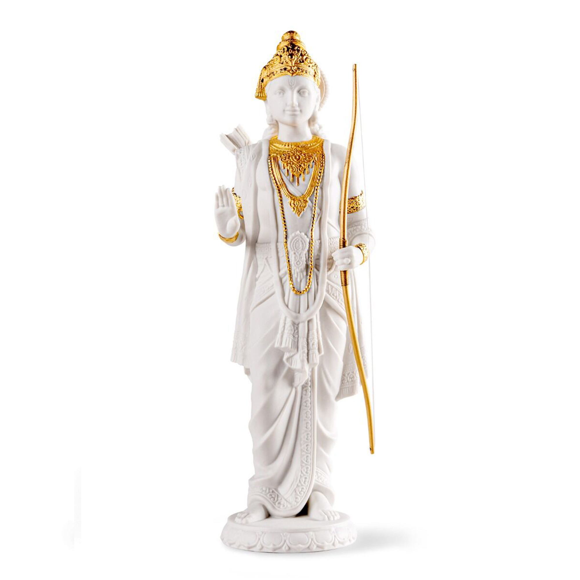 Rama Sculpture. Golden Luster Sculpture of the mythical Hindu character Rama made in matte porcelain and golden luster.